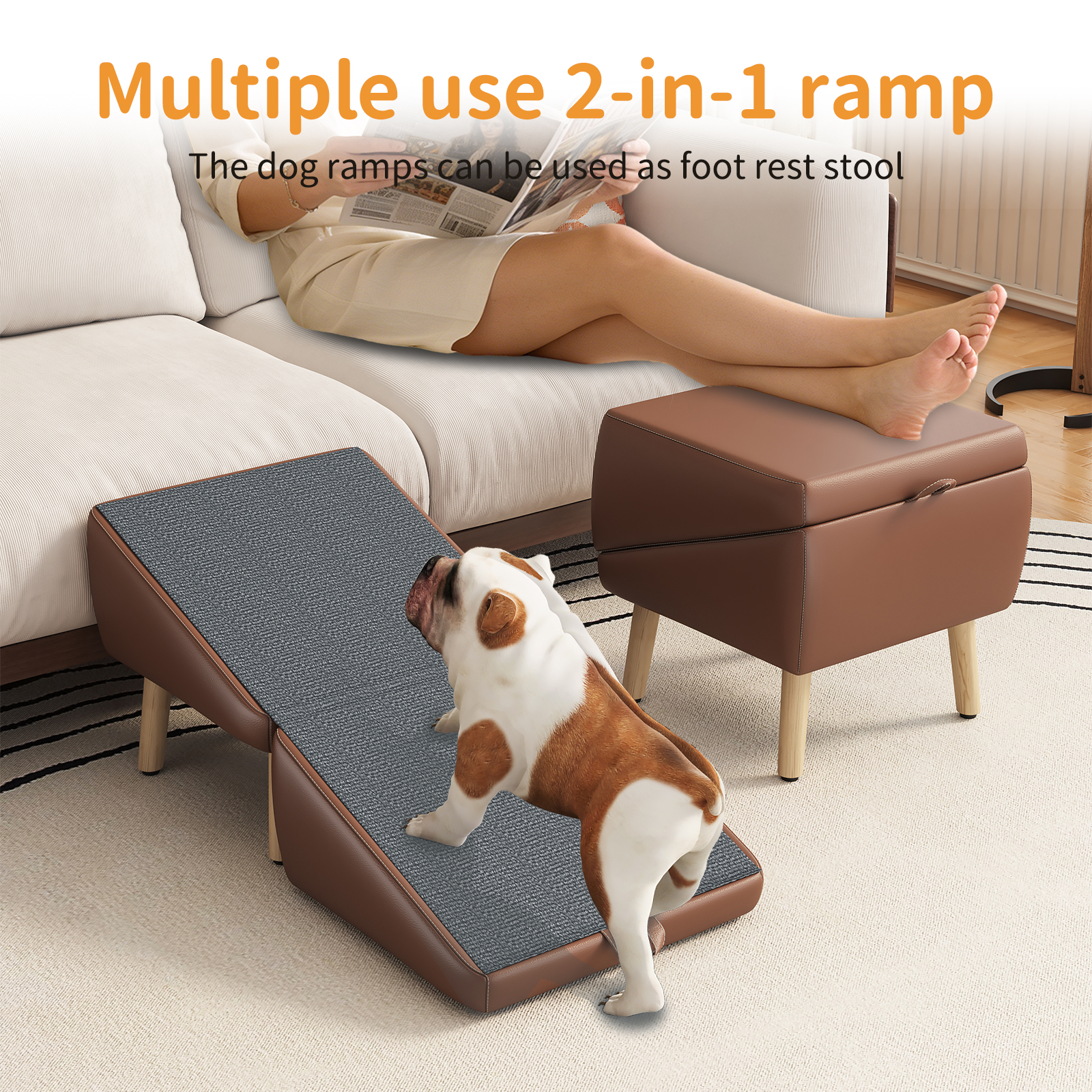 Escaleras para Perros Compactas 2 en 1 de Madera para Canes y Camas, Rampita para Mascotas con Diseño de Sofá (MARRÓN) — imagen 8