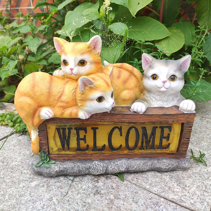Outdoor solar powered animal statue resin ornaments for kittens — image 2