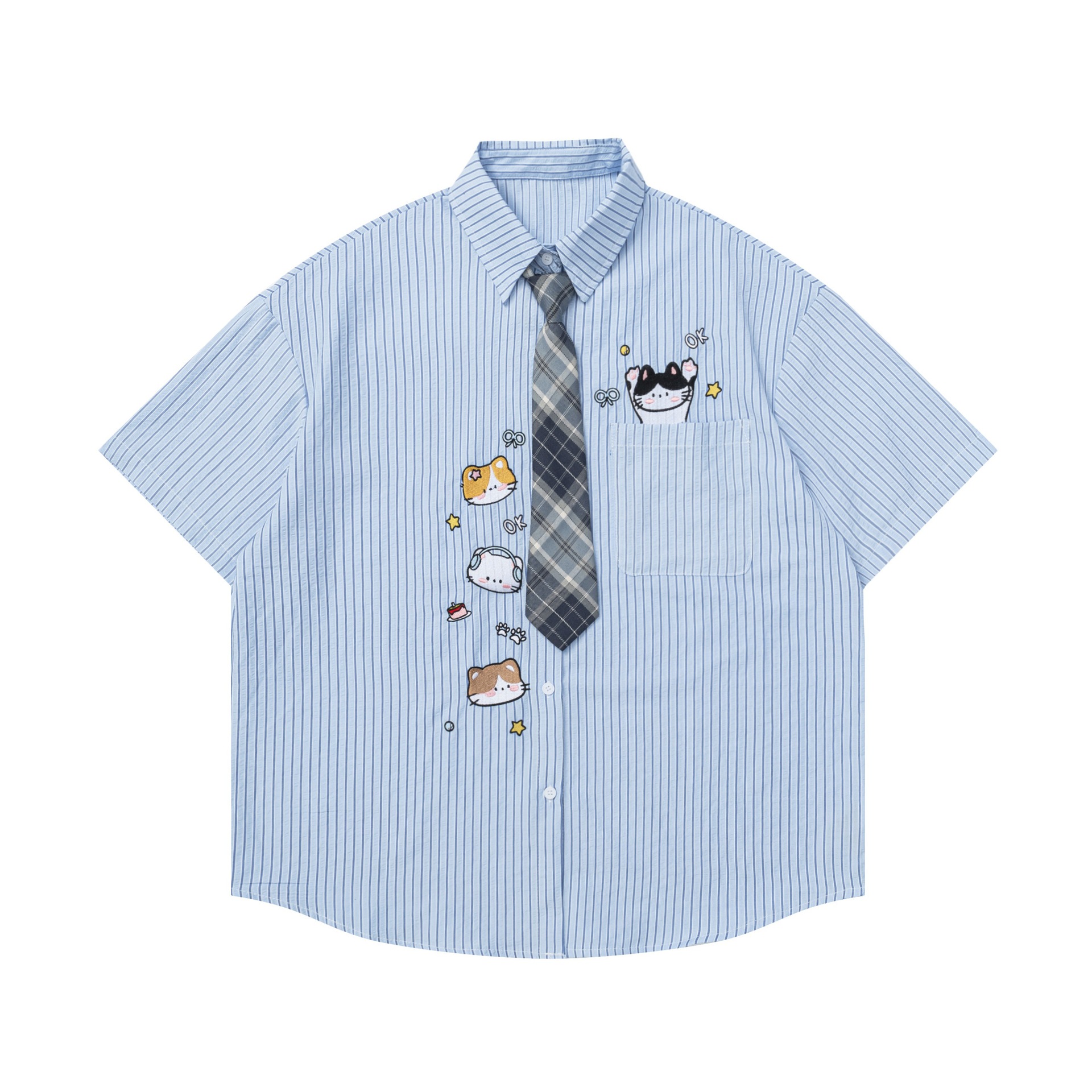 Soft and cute cat embroidered short sleeved shirt — image 1