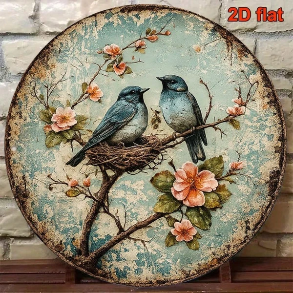 CIFbuy 1pc Vintage Bird Nesting Wall Decor 8x8in, "" Decor 8x8in, Round Sign Spring Birds Nest Plaque Frameless HangingTikTok, Logigiics — image 4