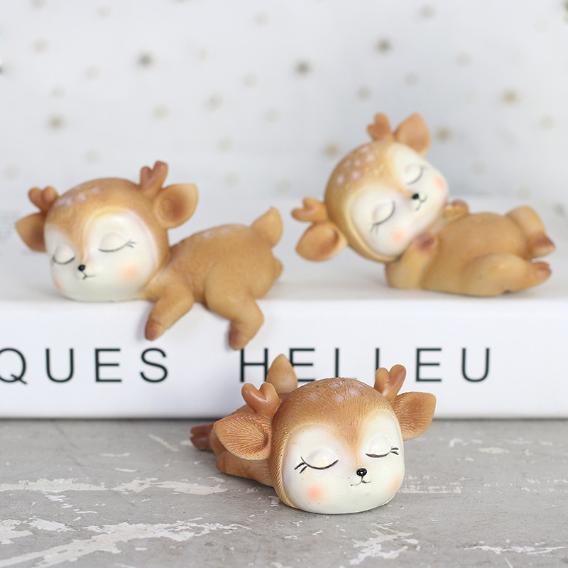 Resin Sleeping Baby Deer Mini 3D Elk Christmas Ornaments Cute Decor for Home Garden Car Xmas Party Table Decoration Kids Gift — image 2