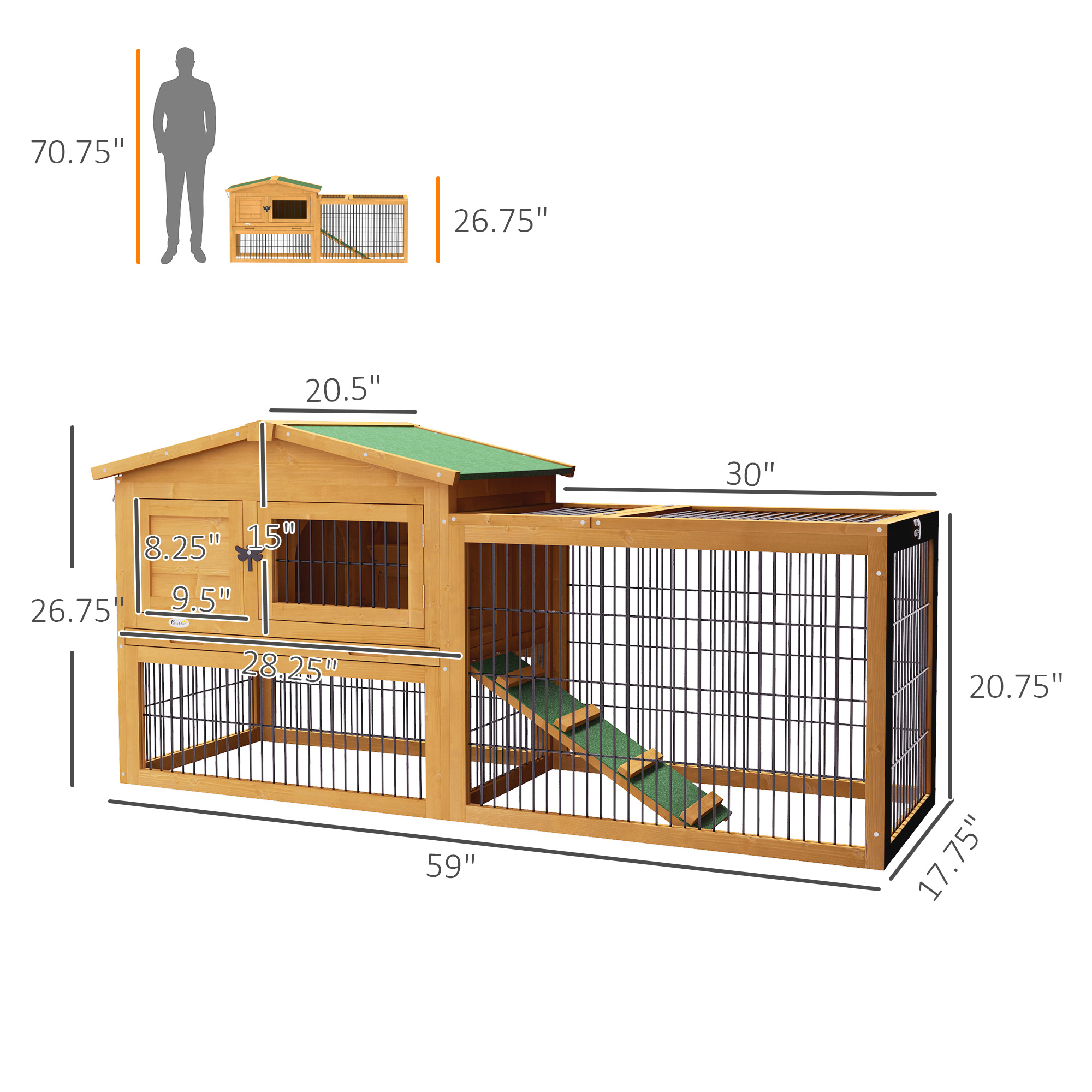 2 Level 59" Outdoor Rabbit Hutch With Openable Top, Yellow — imagen 2