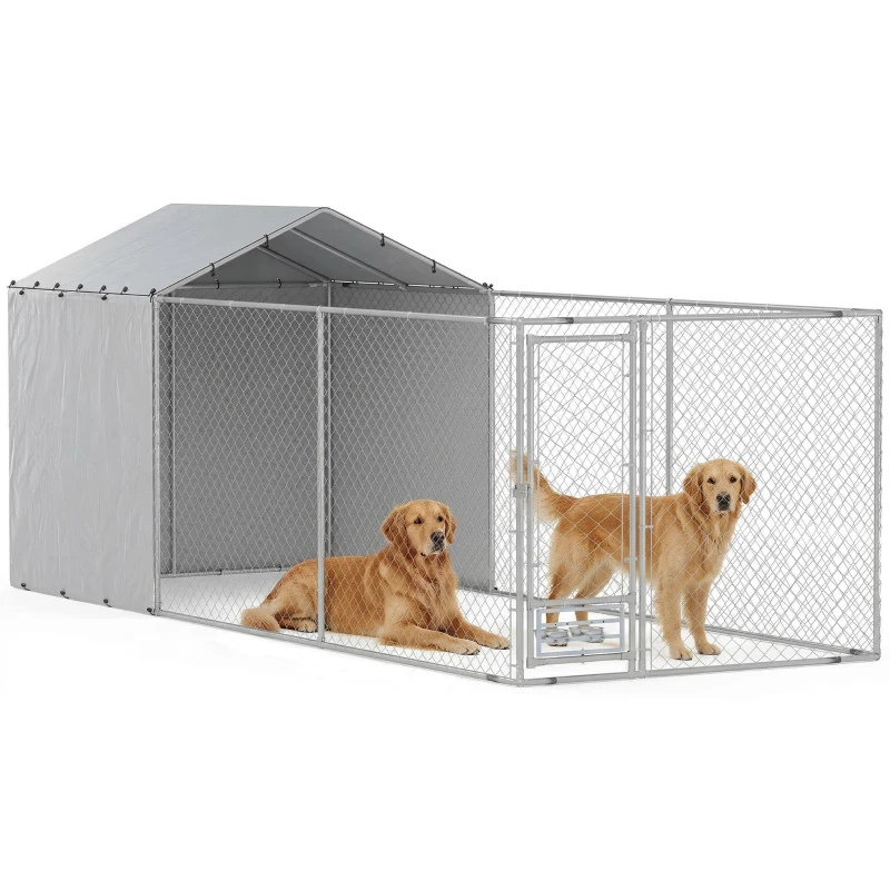 Galvanized Chain Link Large Outdoor Dog Kennel With Waterproof & UV-Resistant Cover, For M & L Dogs, 19.7' X 7.5' X 7.5', Multiple Packages — imagen 1