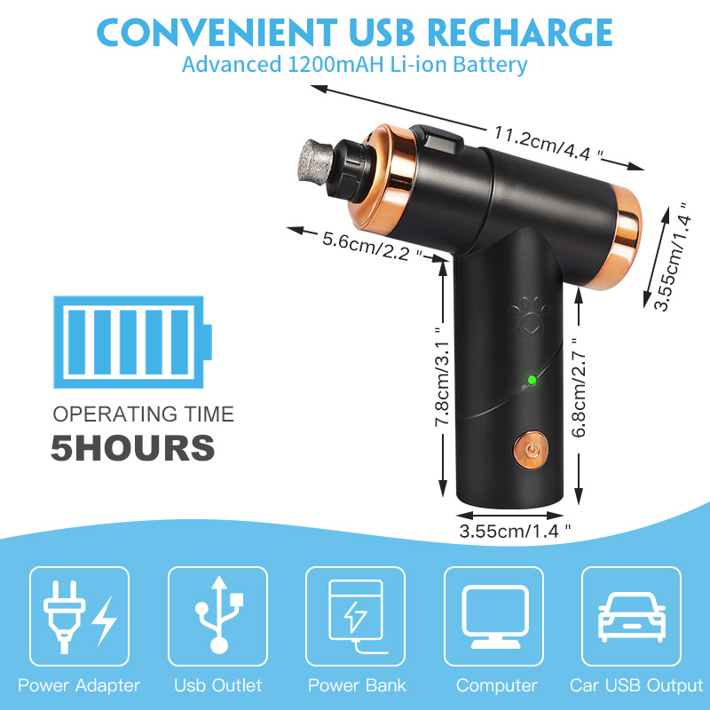 Rechargeable Pet Nail Clippers Dog Nail Polisher Cat Dog Nail Clipper Electric Pet Nail Polisher — image 2