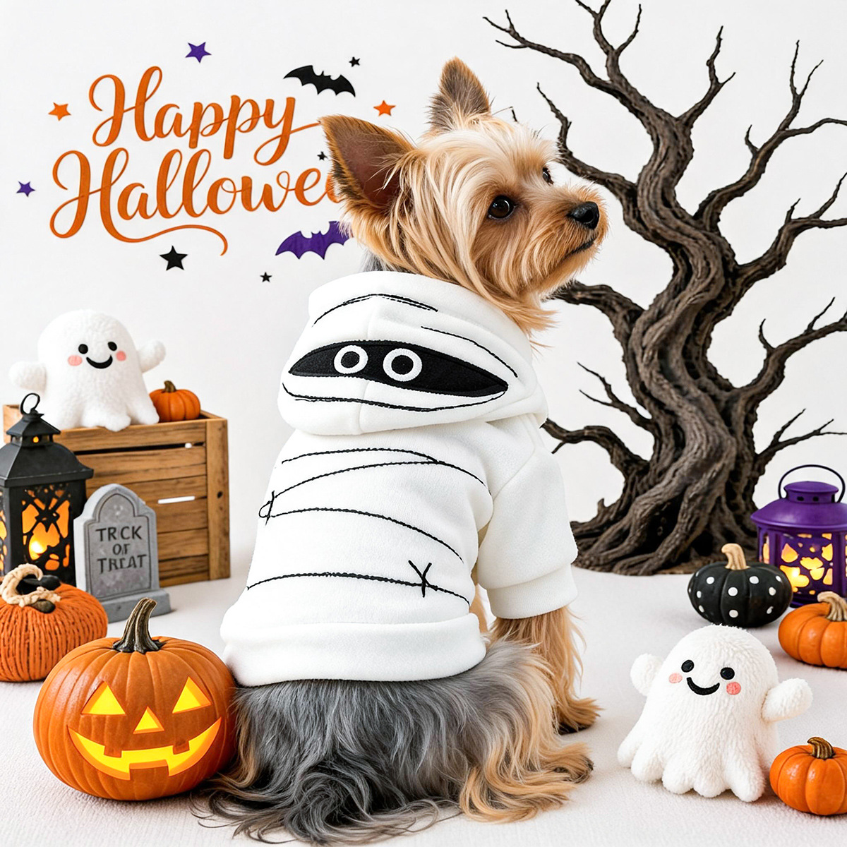 Cute Halloween Mummy Hoodie for Small Dogs and Cats, Warm Autumn/Winter Pet Clothing — image 3