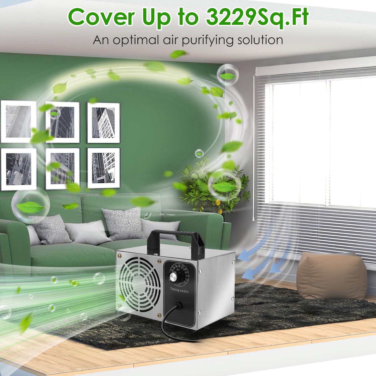 Generador de ozono 110W 50000mg/h con temporizador de 60 minutos para eliminar olores y ionizar aire hasta 3229 pies cuadrados — imagen 9