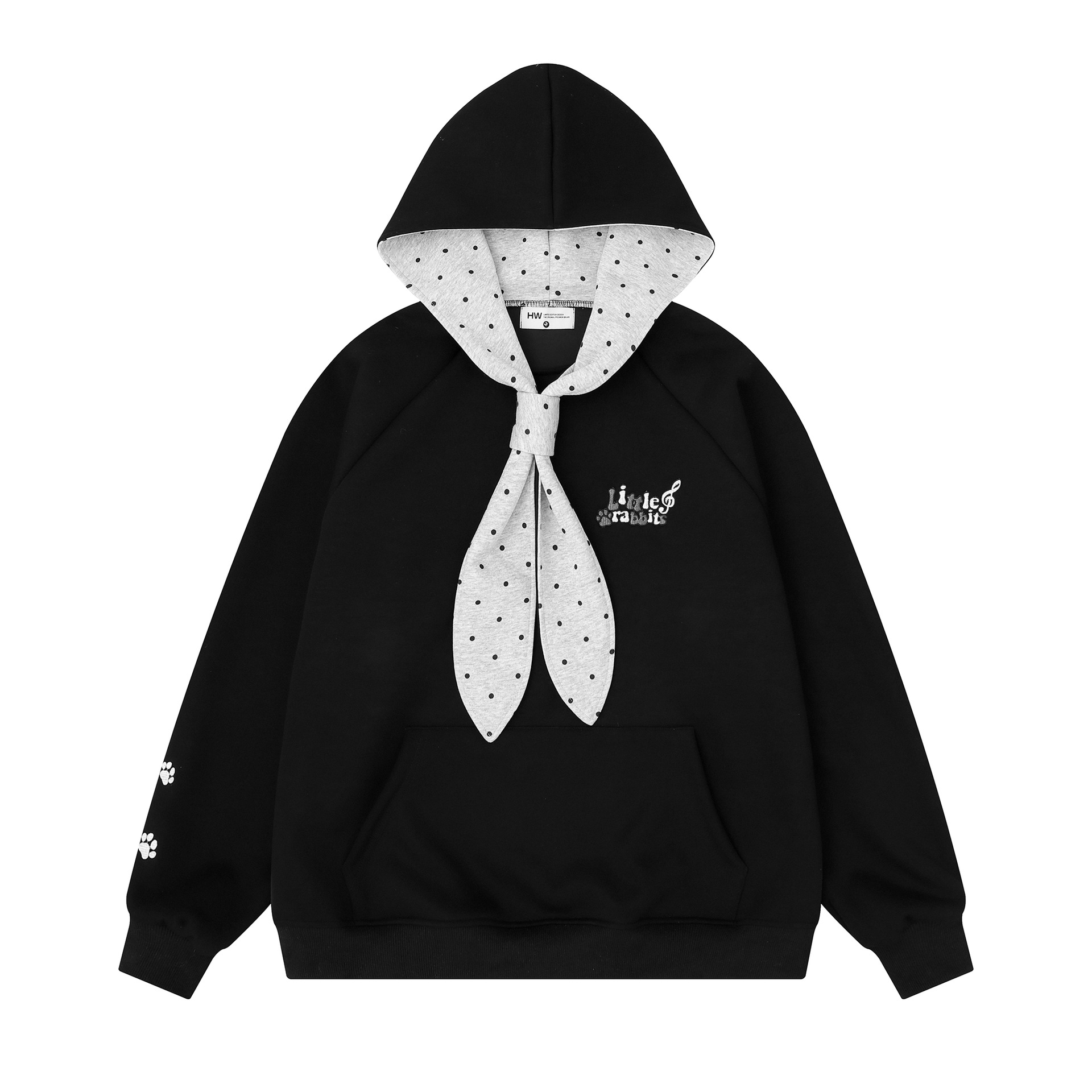 Note Embroidery Raglan Sleeve Hooded with Bunny Ear Bow Women's Pullover Sweatshirt — image 4