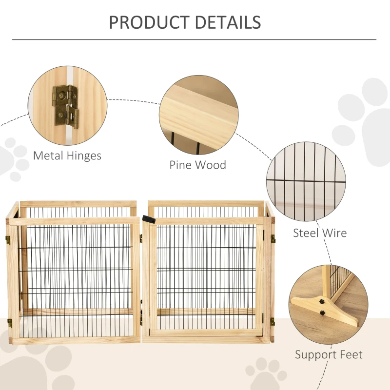 PawHut Wooden Pet Gate, 6-Panel Folding Dog Safety Barrier With Support Feet For Small & Medium Dogs, Natural Wood — image 10