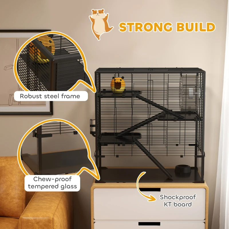 4 Tier Hamster Cage With Deep Tempered Glass Bottom, Running Wheel, Hut, Water Bottle, Food Dish — imagen 7