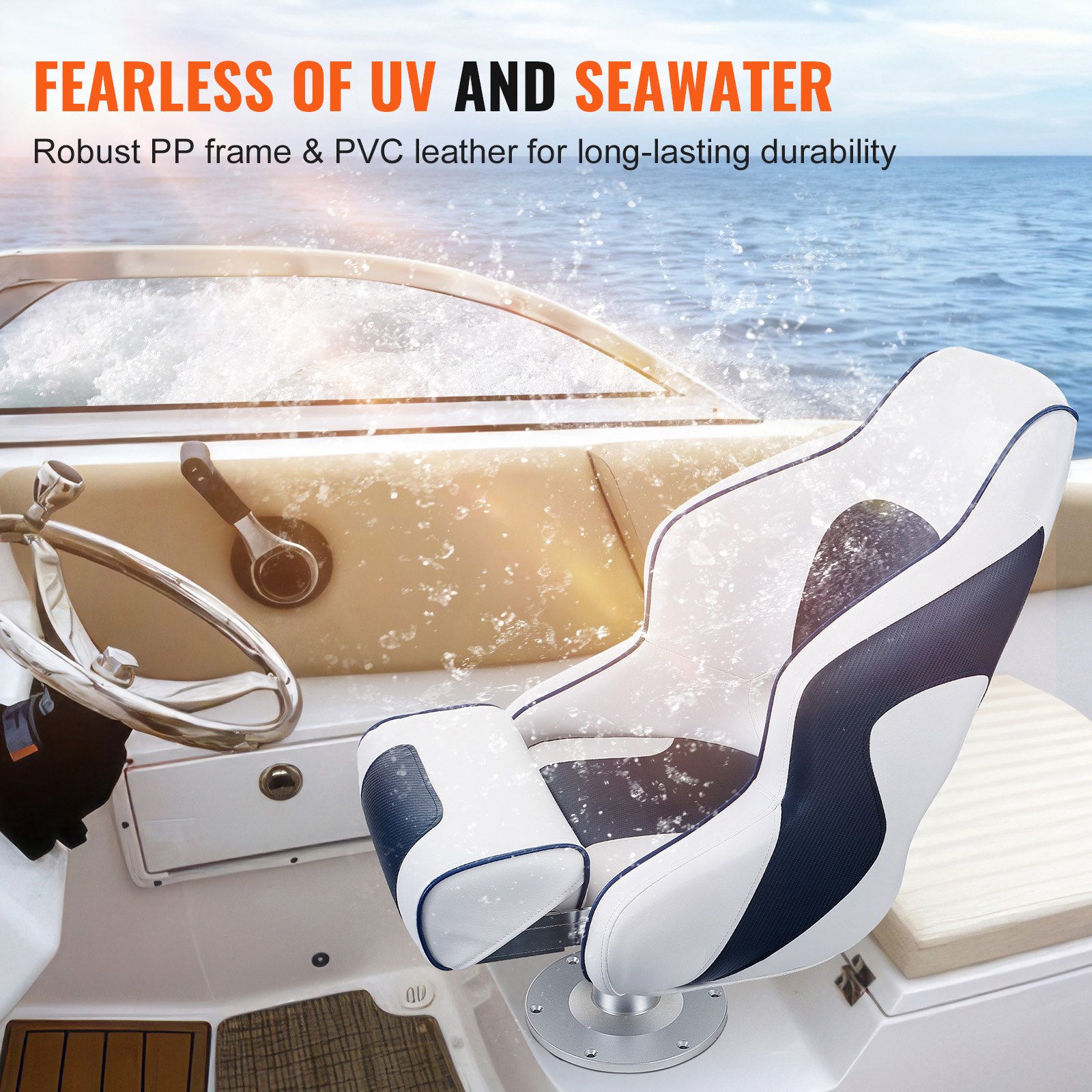 Captain Bucket Seat Boat Seat, Flip Up Boat Seat, With Thickened Sponge Padding, Flip-up Bolster Boat Captain Chair For Fishing Boat, Sightseeing Boat, Speedboat, Canoe, 1-Piece — imagen 2