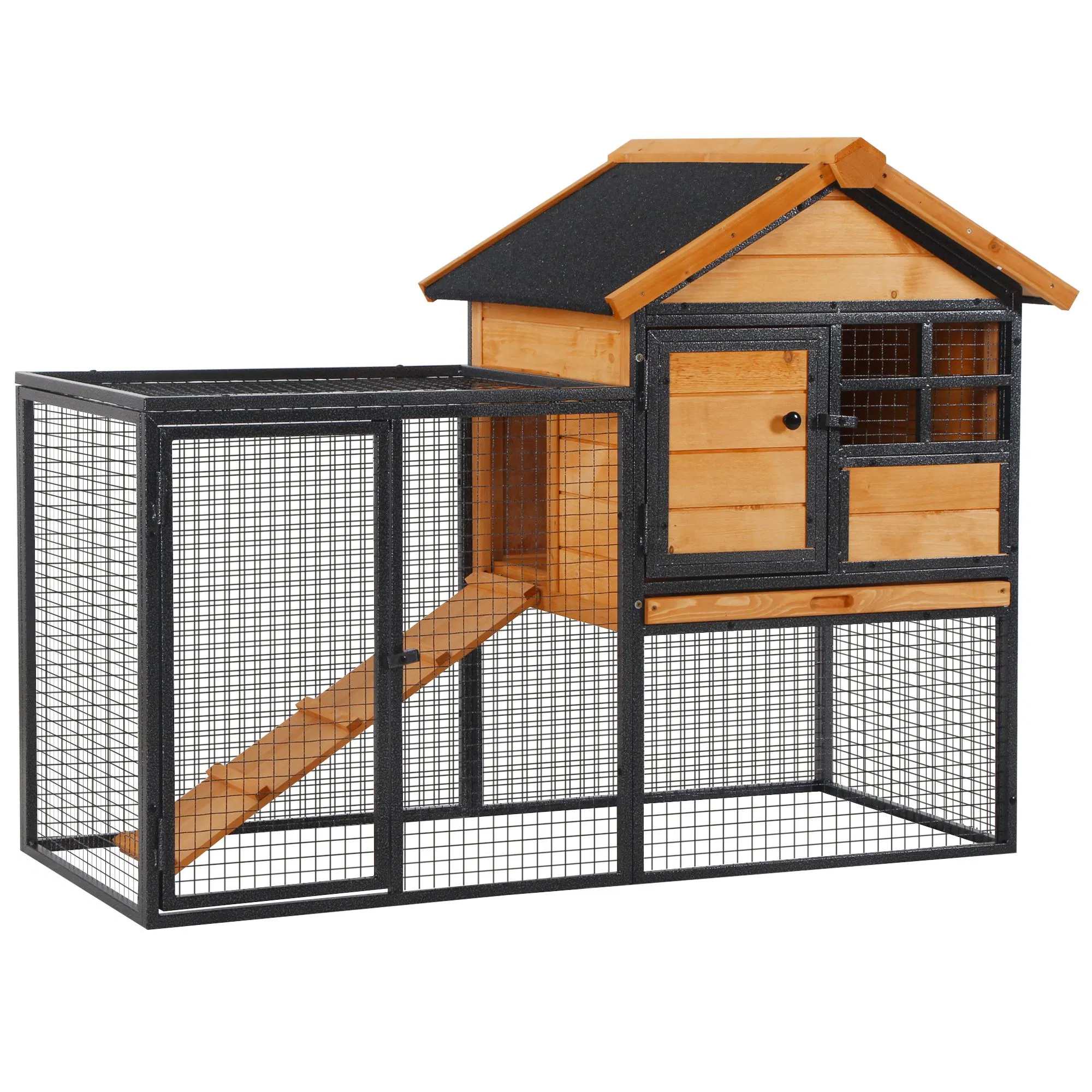 Wood-Metal Large Rabbit Hutch Bunny Cage Pet House Small Animal Habitat with Slide-Out Tray, Lockable Door, Water-Resistant Asphalt Roof, Outdoor Indoor Use, 48"x25"x36" — image 1
