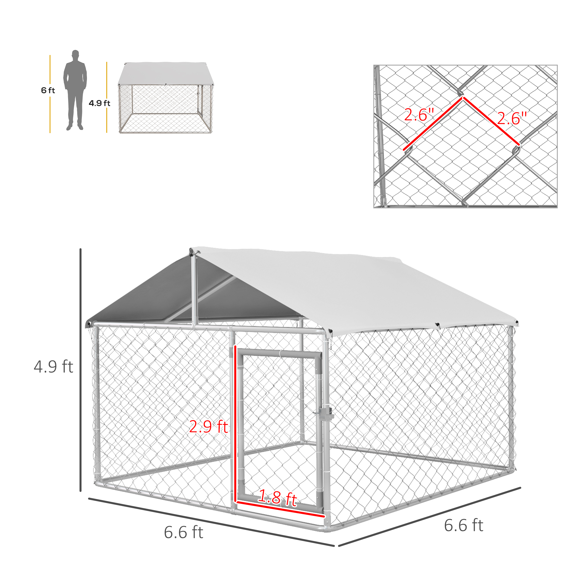 Casa para Perros al Aire Libre de 6.6x6.6x4.9 pies, Acabado en Plata con Techo Impermeable — imagen 5