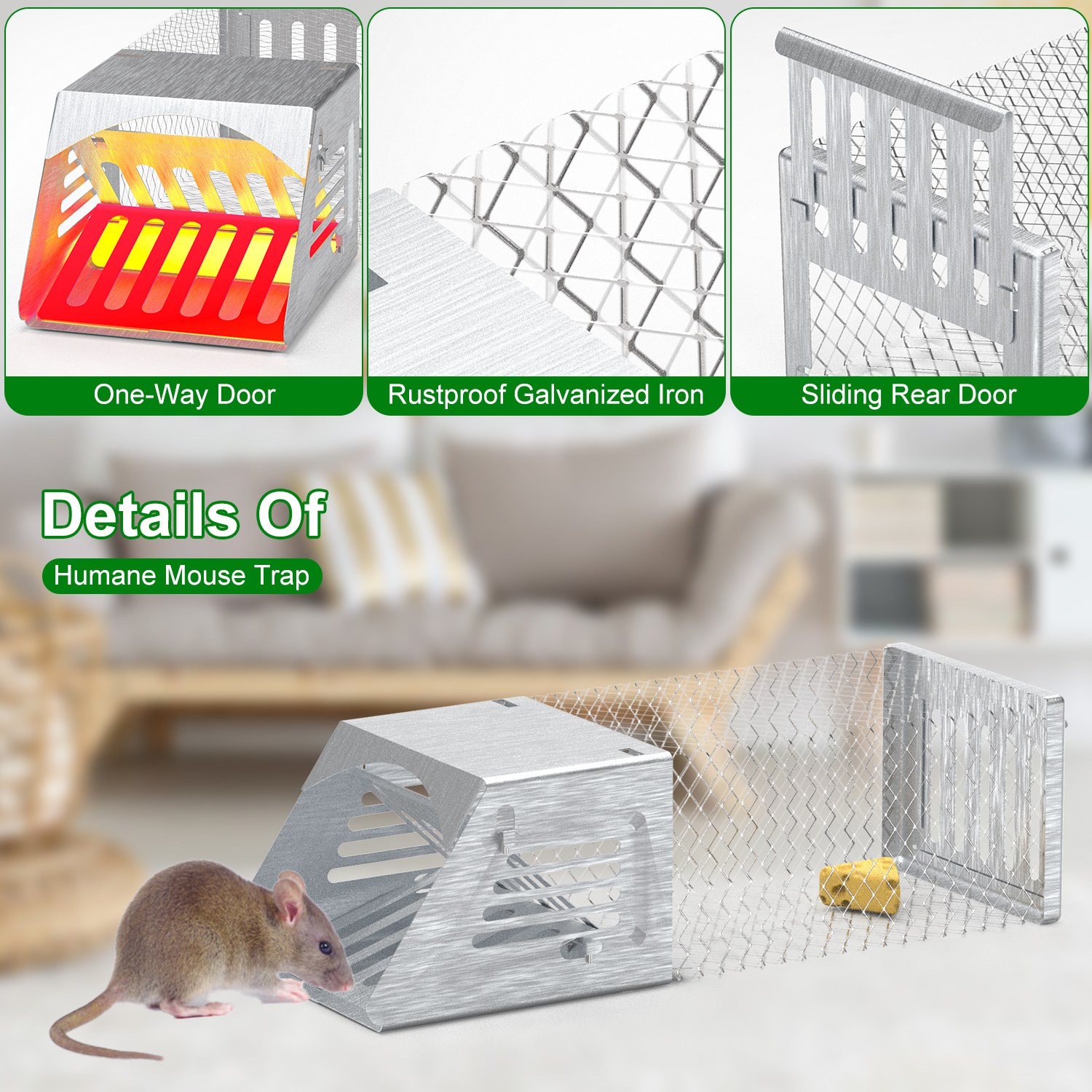 2 jaulas trampa humanitarias para ratones, sin necesidad de armado, trampa automática y continua para ratas con puerta unidireccional, reutilizable, para capturar y liberar animales, roedores, topillos y ratones, para primavera y verano — imagen 6