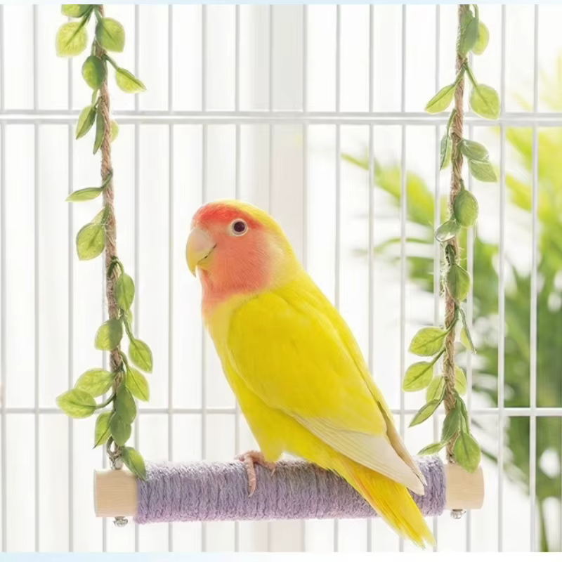 Columpio de pájaro de madera colgante con cuerda de algodón, columpio de jaula de pájaro, percha de pájaro, soporte de percha de pájaro, juguete de columpio de pájaro — imagen 3