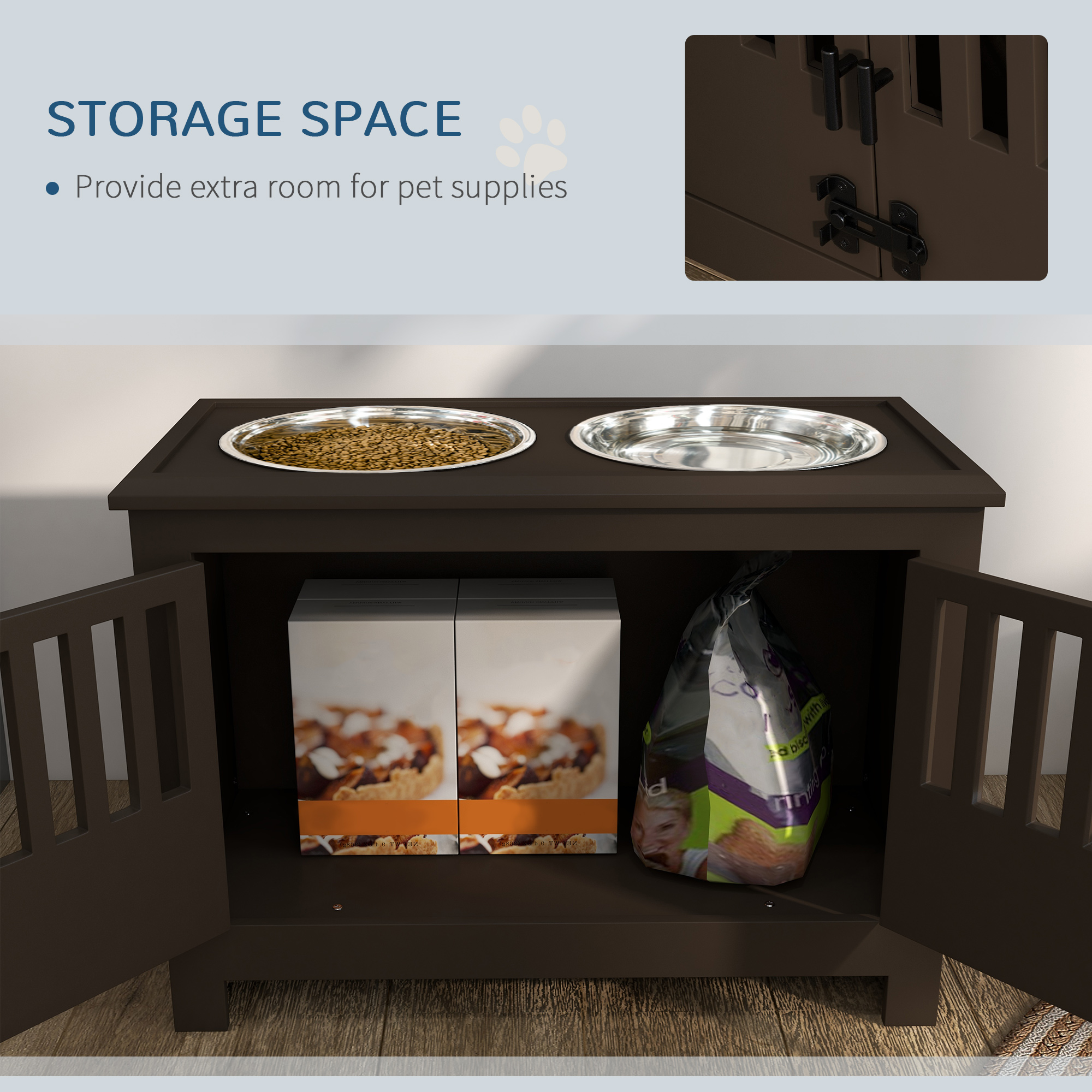 Dog Food Storage Cabinet with Bowls & Dog Feeding Station, Espresso — image 6