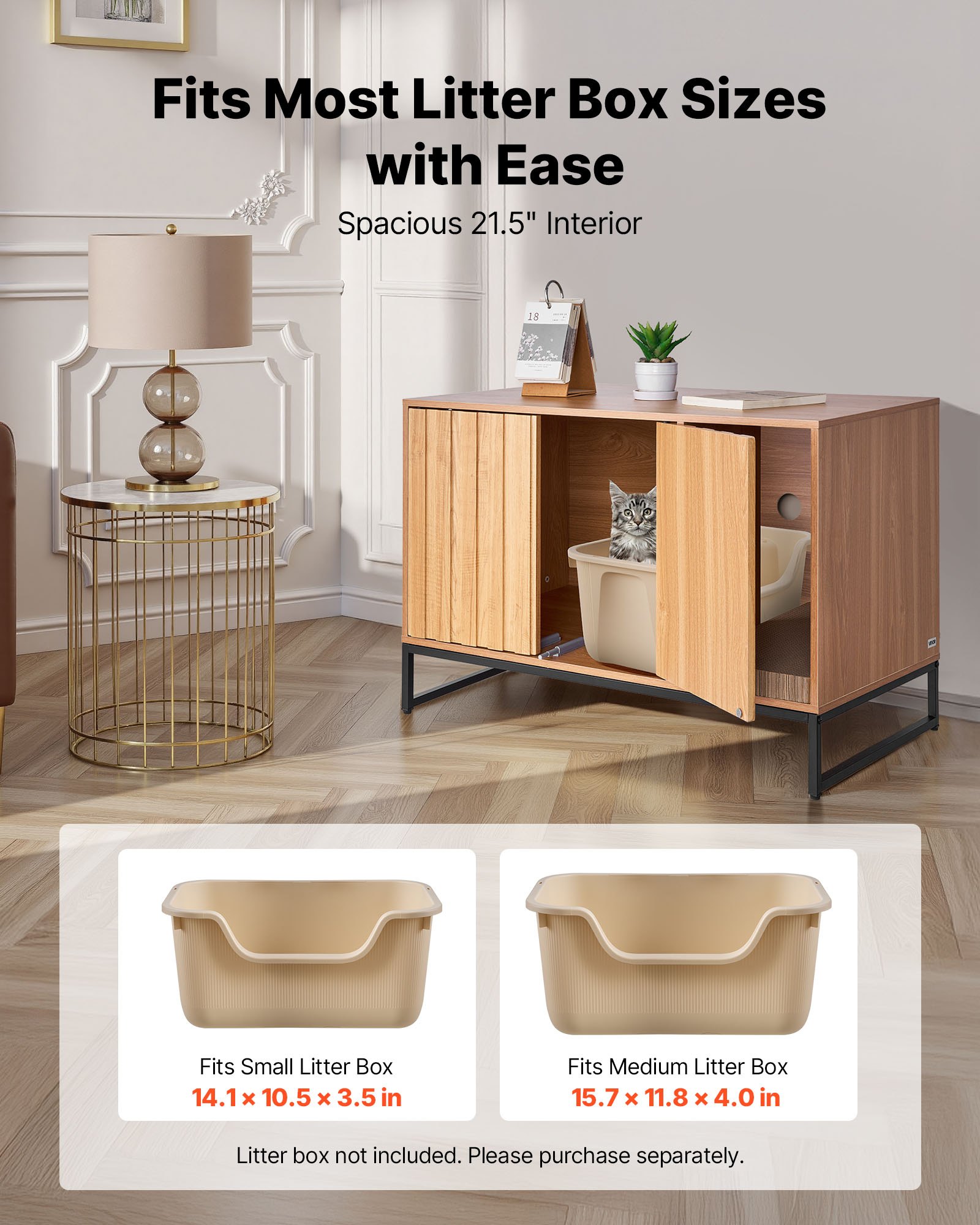 Caja de Arena para Gatos con Encierro, 81 cm de Ancho Oculta con Percha y Almacenamiento, Baño Húmedo para Gatos con Mesa de Pie, Adecuado para la Mayoría de Cajas de Arena — imagen 3