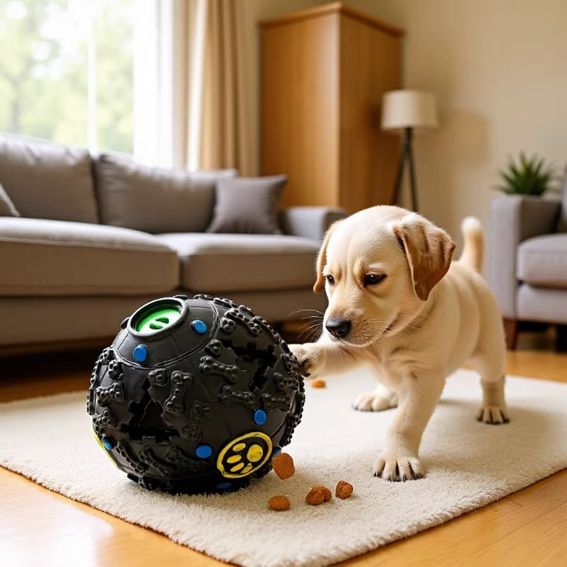 Pelota de comida sin fugas, juguete sonoro colorido con ruido de goma, resistente a mordiscos, juguete de sonido que se mueve — imagen 1