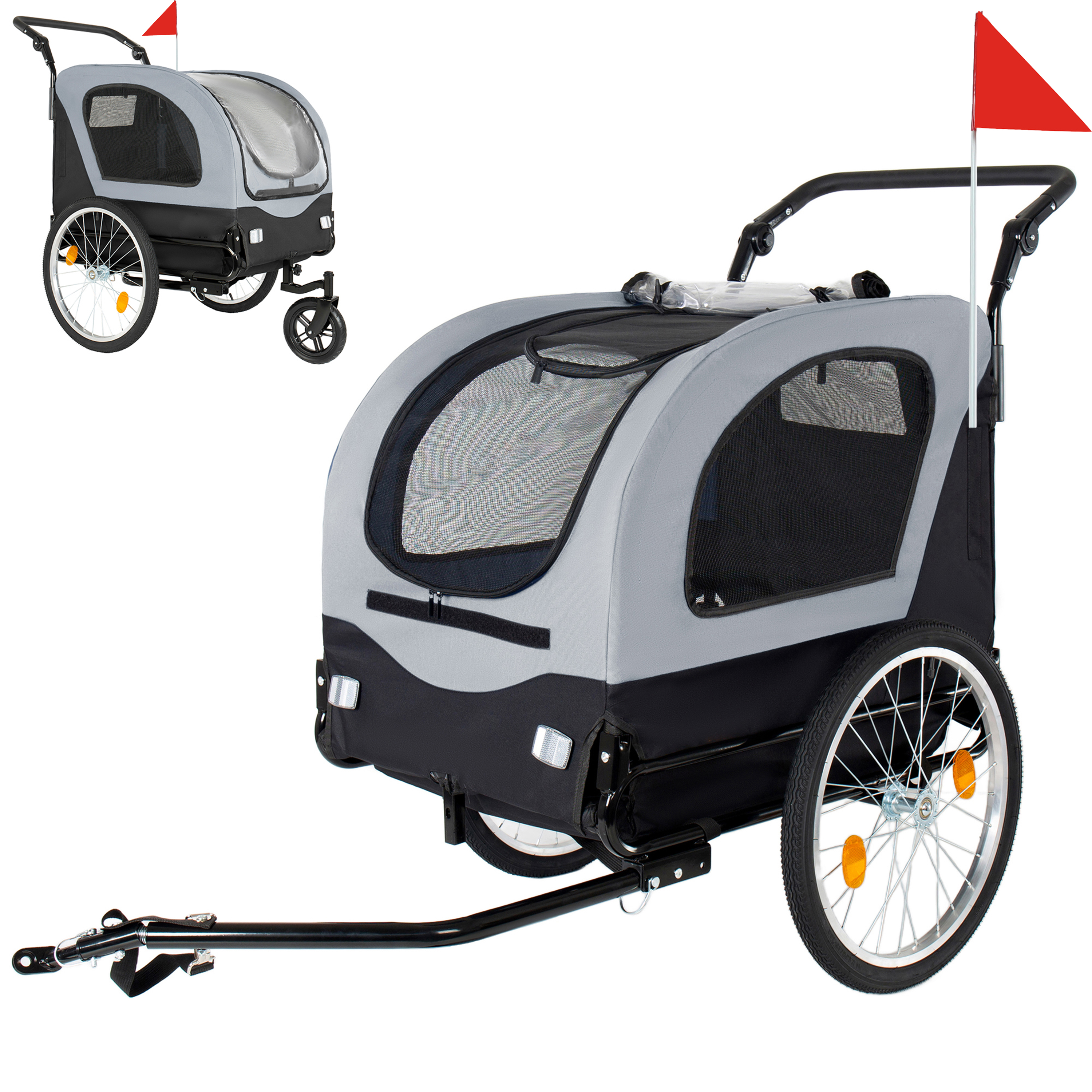 2-in-1 Bike Trailer & Pet Stroller For Dogs Up To 110lbs-Foldable Pet Carrier Cart With Front Caster & 20 Quick Release Air-Filled Wheels, Breathable Mesh And PVC Rain Cover, Gray — imagen 1