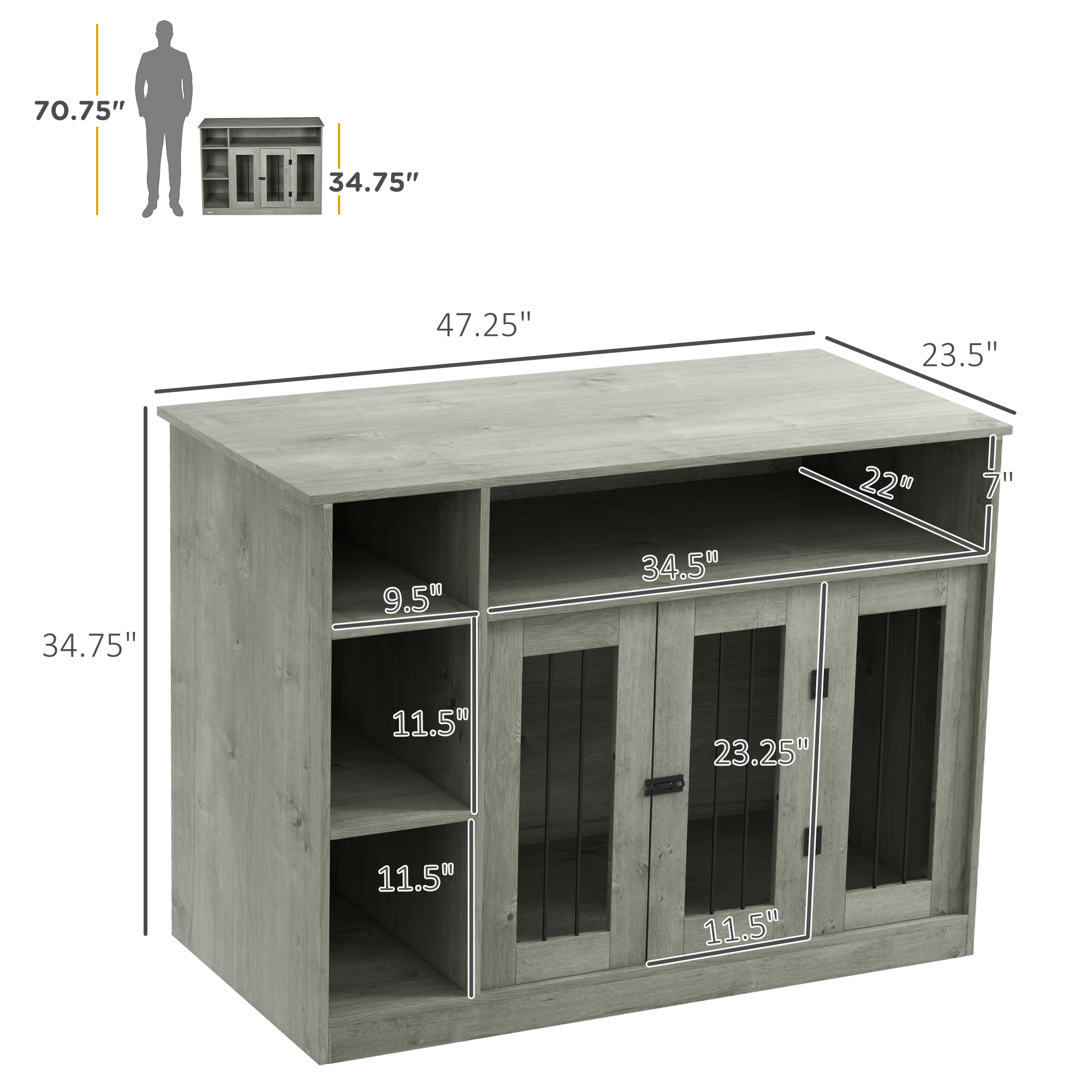 Caja de Perro para Mascotas Grandes con Almacenamiento, 47", Gris — imagen 6