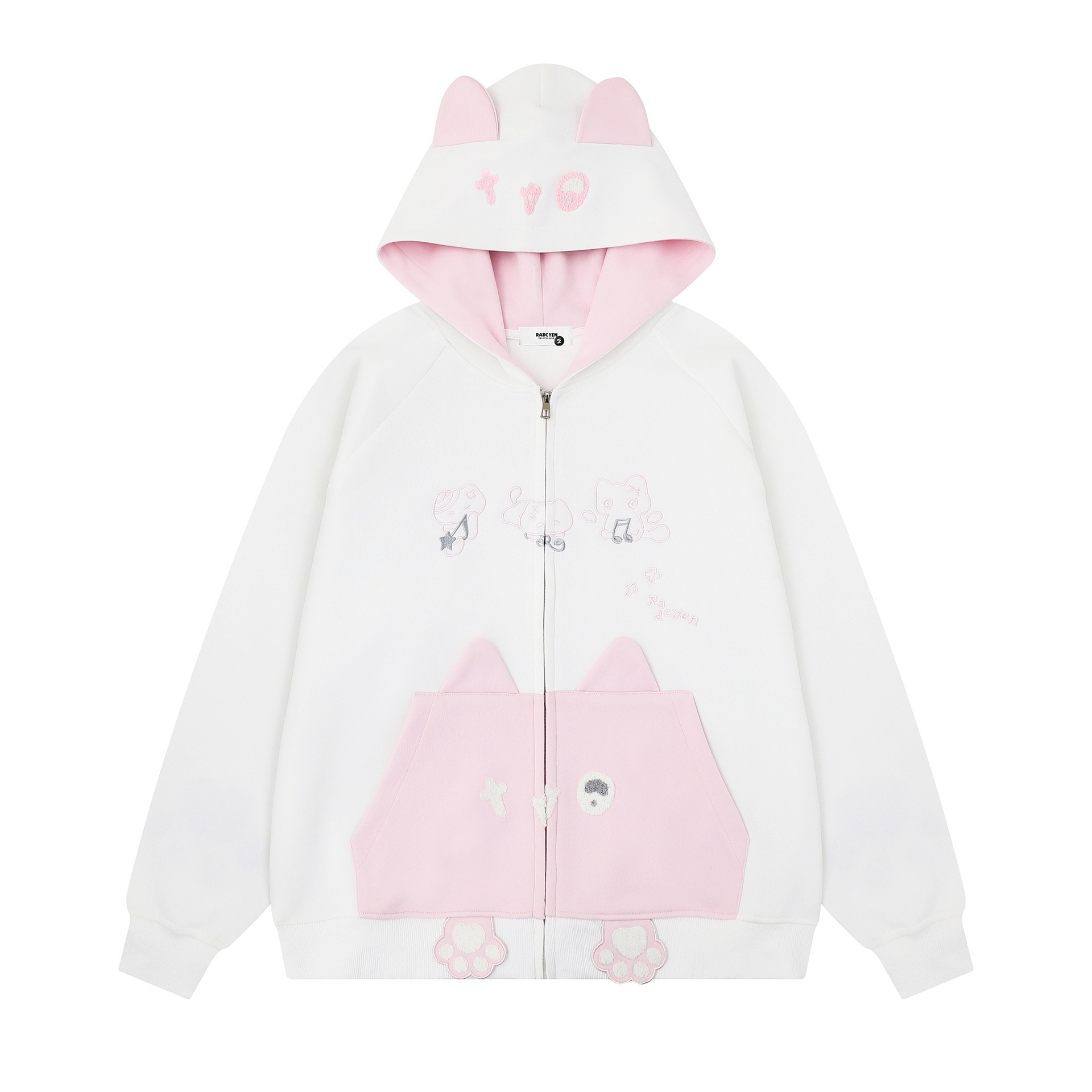 Color blocked cat face pocket hoodie — image 8