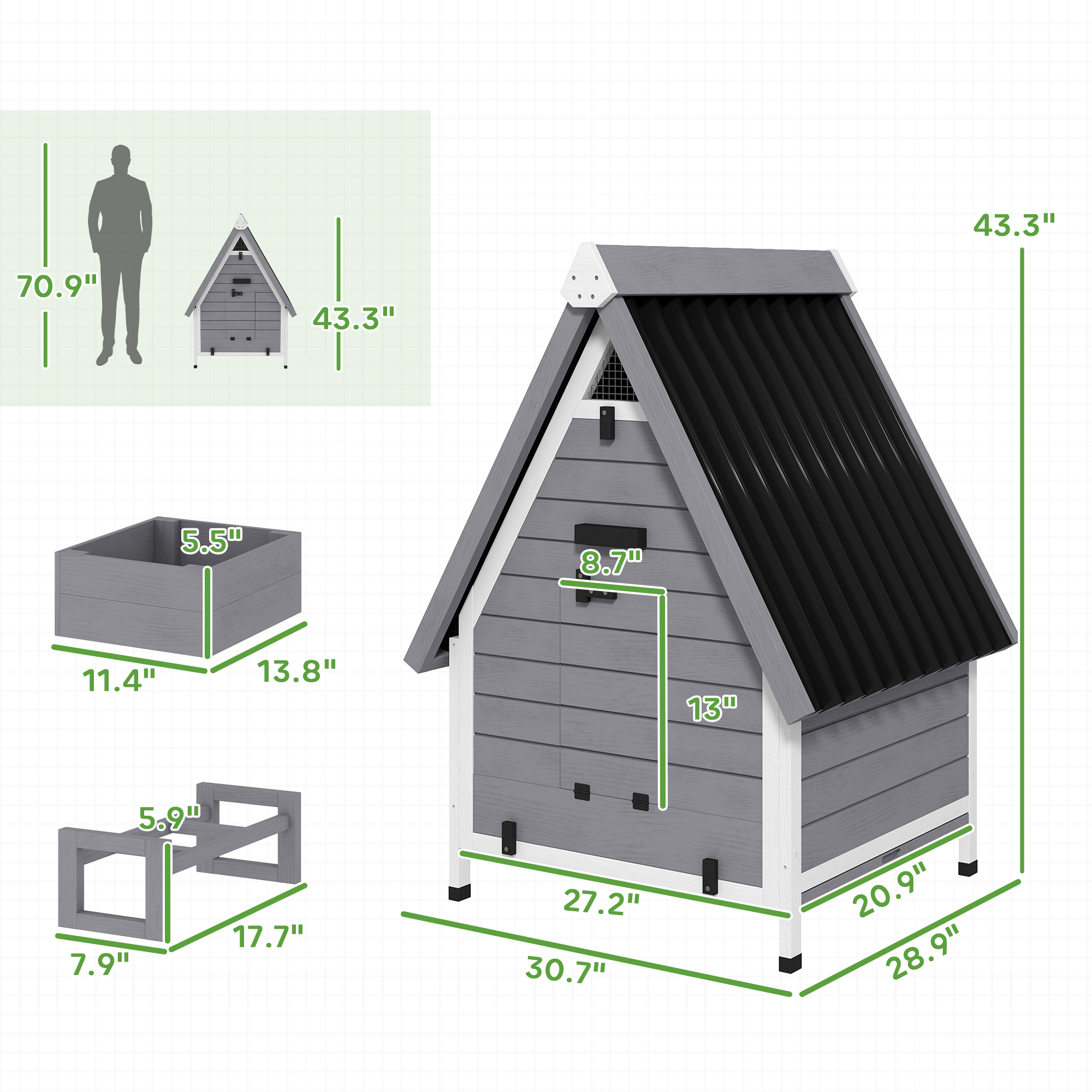 Casa para Gallinas de 2 Ejemplares, Hogar Exterior de Madera con Caja de Anidación Removible y Barra de Percha, bandeja y rampa — imagen 2