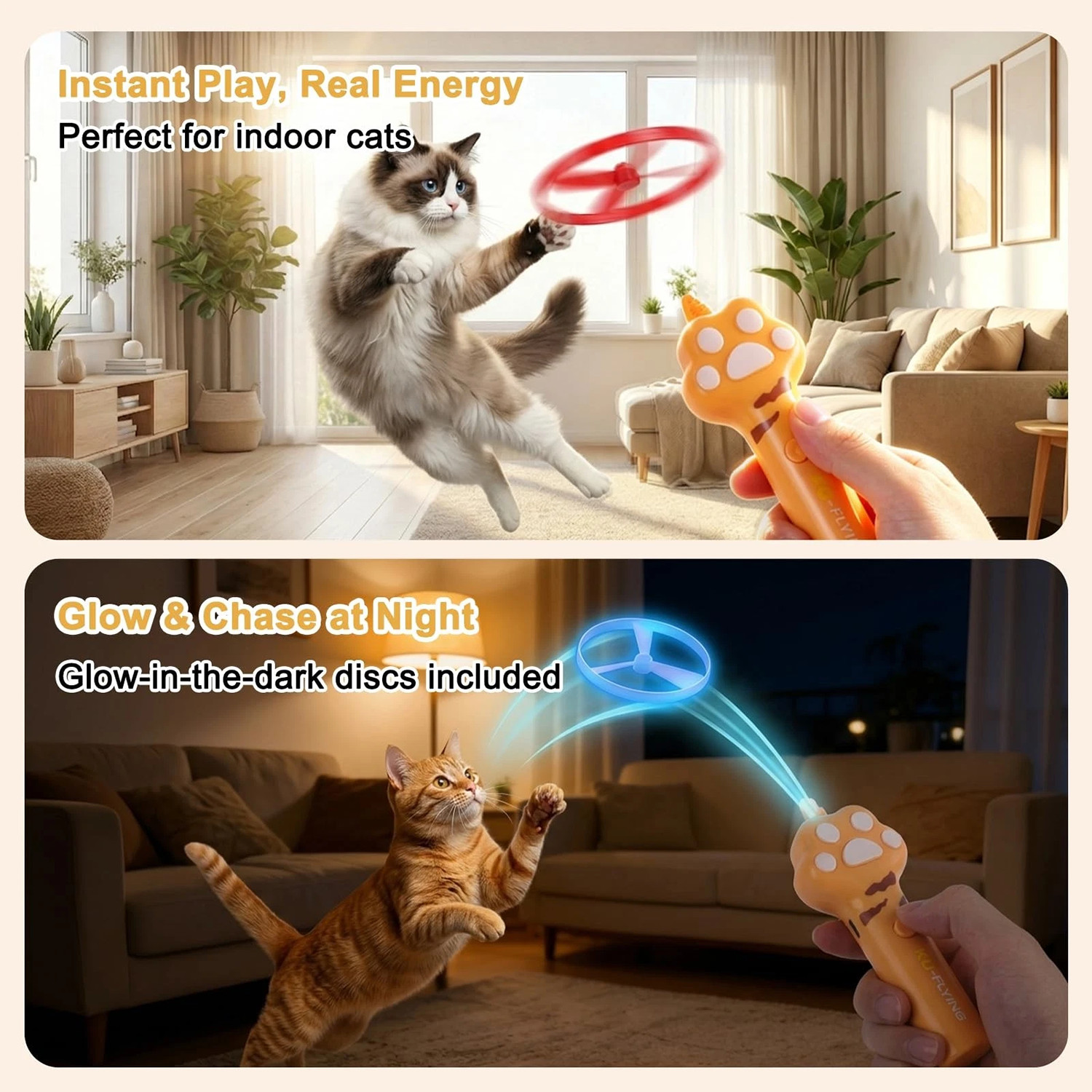Cat Fetch Toy Flying Disc Launcher Rechargeable Interactive Cat Toys & 10 Discs — image 3