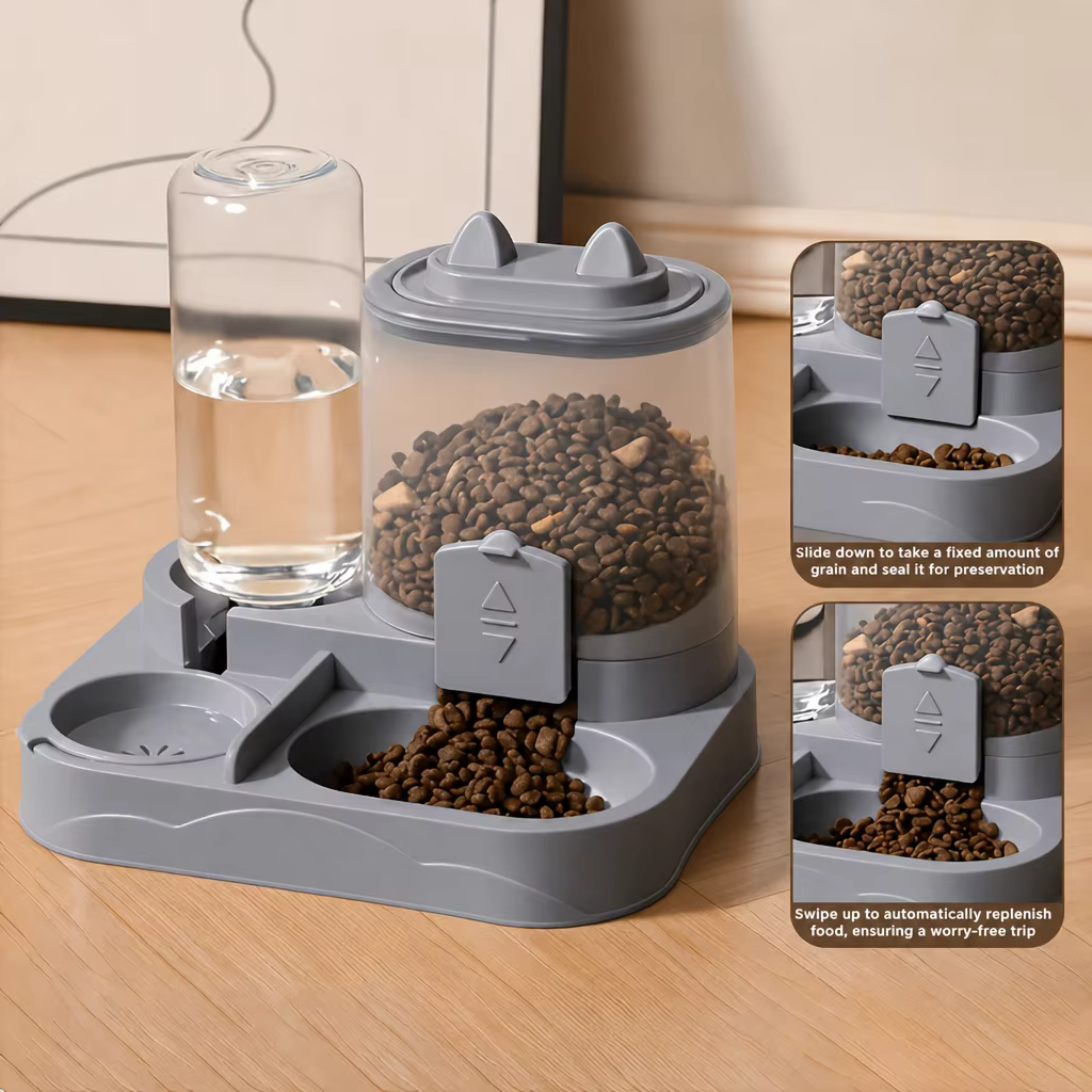 2-in-1 Cat Automatic Feeder Water Dispenser Gravity Pet Food Bowl Wet Dry Separation Storage for Cats Small Dogs Home & Travel — imagen 4