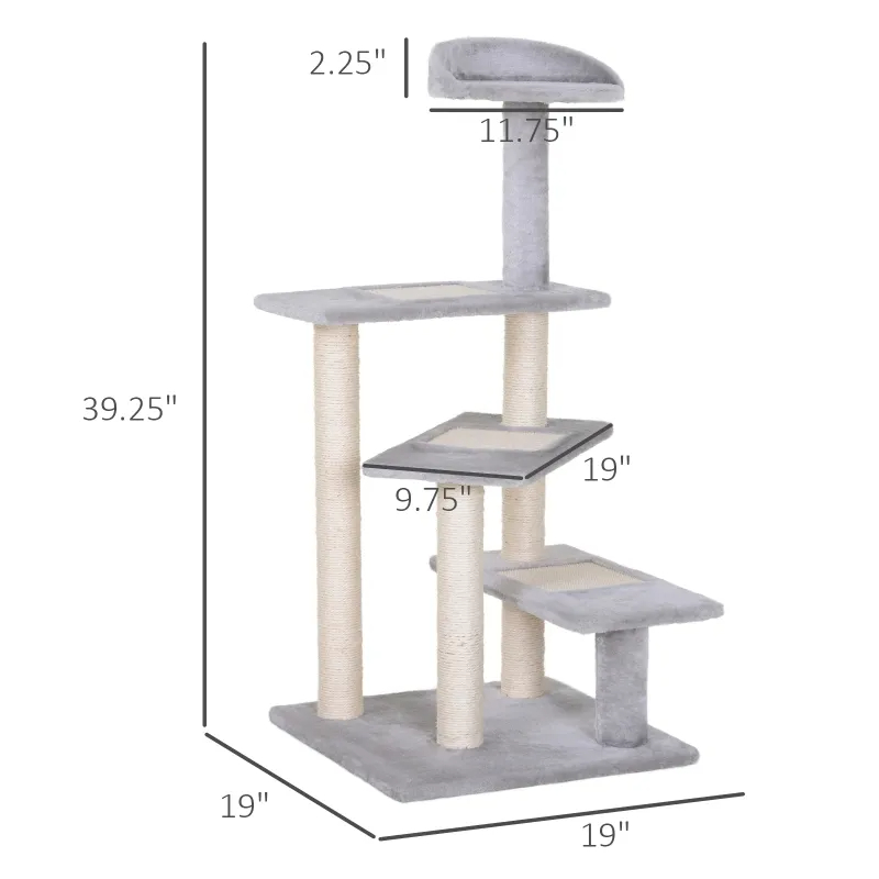 Torre Rascador para Gatos con Escalera Giratoria de 5 Niveles, Torre de Actividades para Trepar con Centro de Juego y Percha para Descansar - Gris — imagen 1