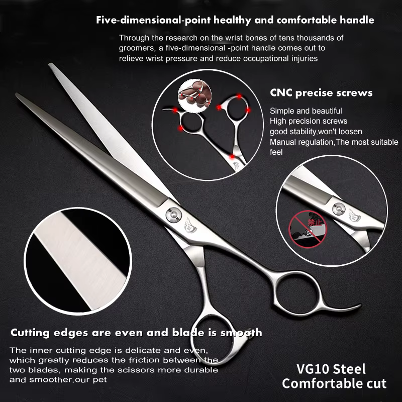Crane 7.5 Inch Professional Pet Scissors Set For Dog Grooming Scissor Straight Curved Chunker Thinning Pet Shears VG10 Steel — image 2