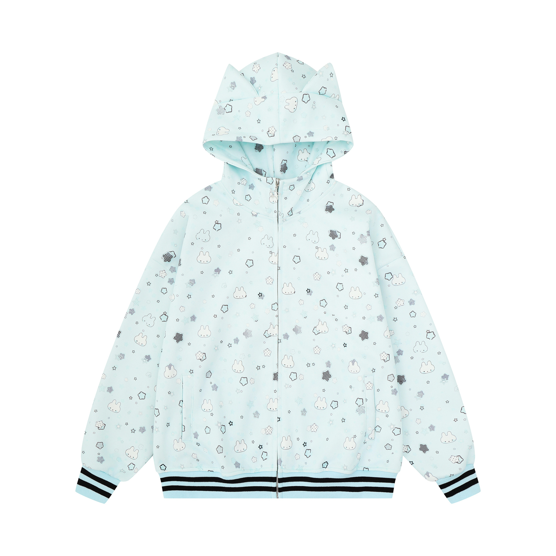 Women's Tie-Dye Hooded Cardigan with Cartoon Kitten Embroidery, Faux Fur Collar and Cat Ears — image 4