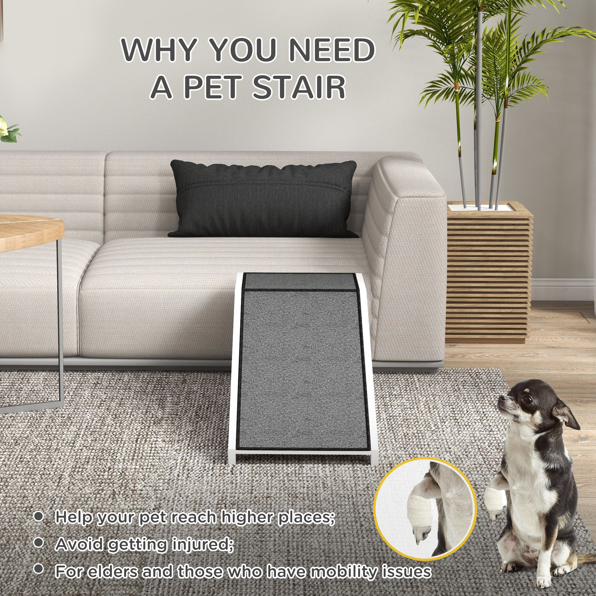 Rampa para Mascotas de 49" para Perros y Gatos, con Alfombra Antideslizante, Blanca — imagen 7