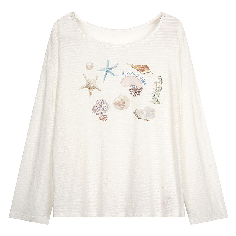 Ocean style shell starfish printed long sleeved T-shirt — image 7