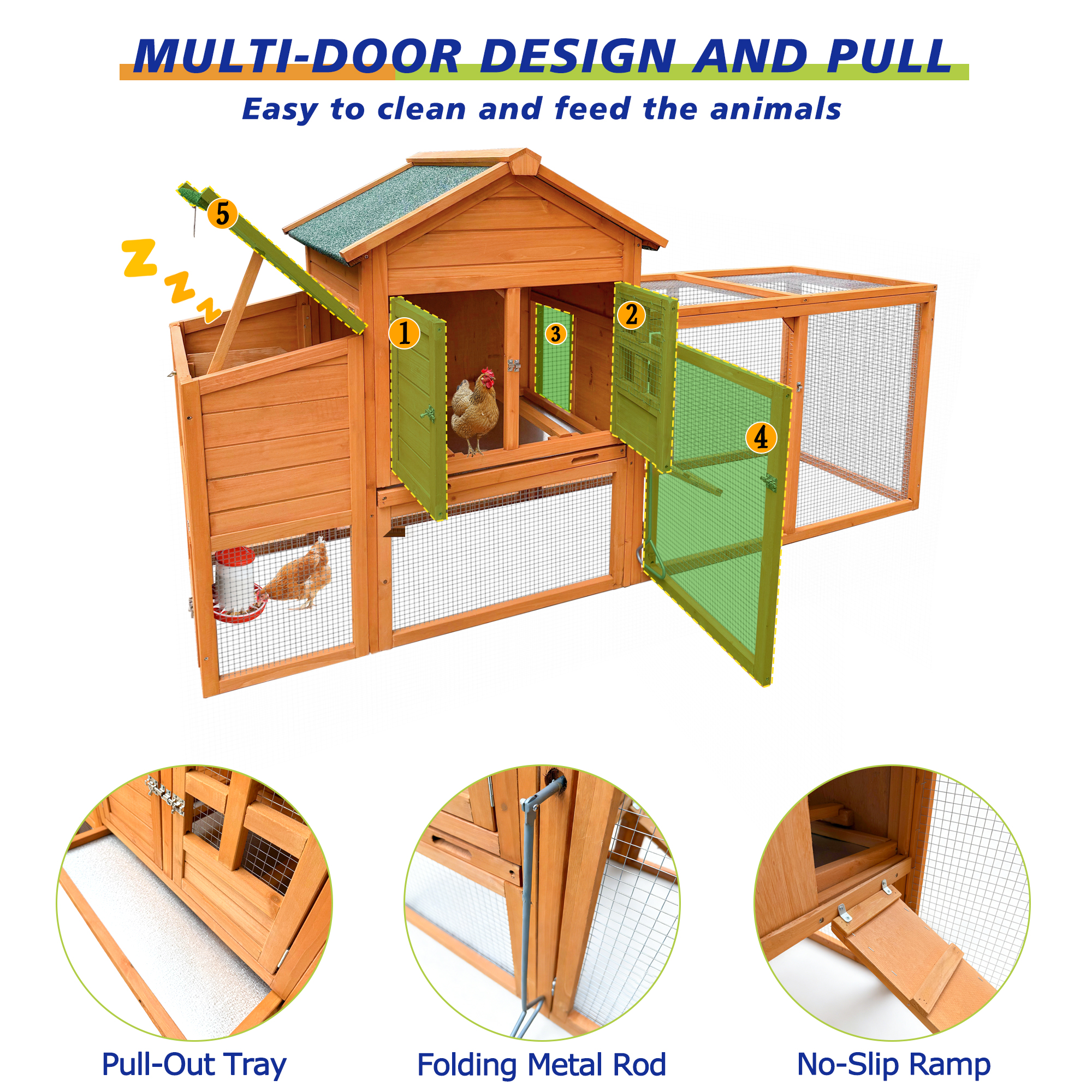 Gallinero de 80" con Nido y Bandeja Extraíble, Casa para Gallinas para 2-6 Aves, Jaulas para Animales Pequeños de Exterior Resistentes a la Intemperie — imagen 4