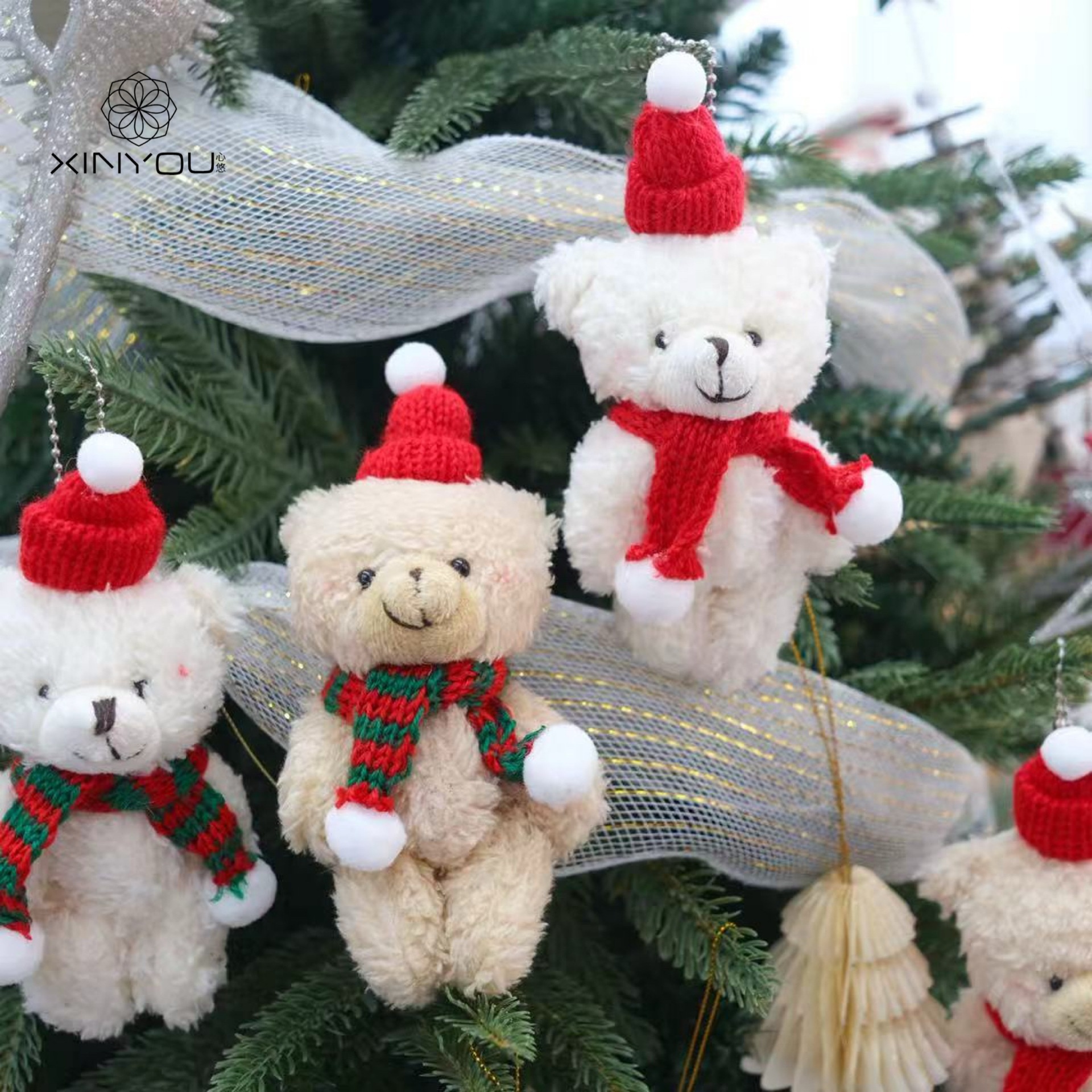 Pulsera de Sombrero Rojo Navideño Adorable Oso de Peluche Unido Regalo Caja Accesorios — imagen 4