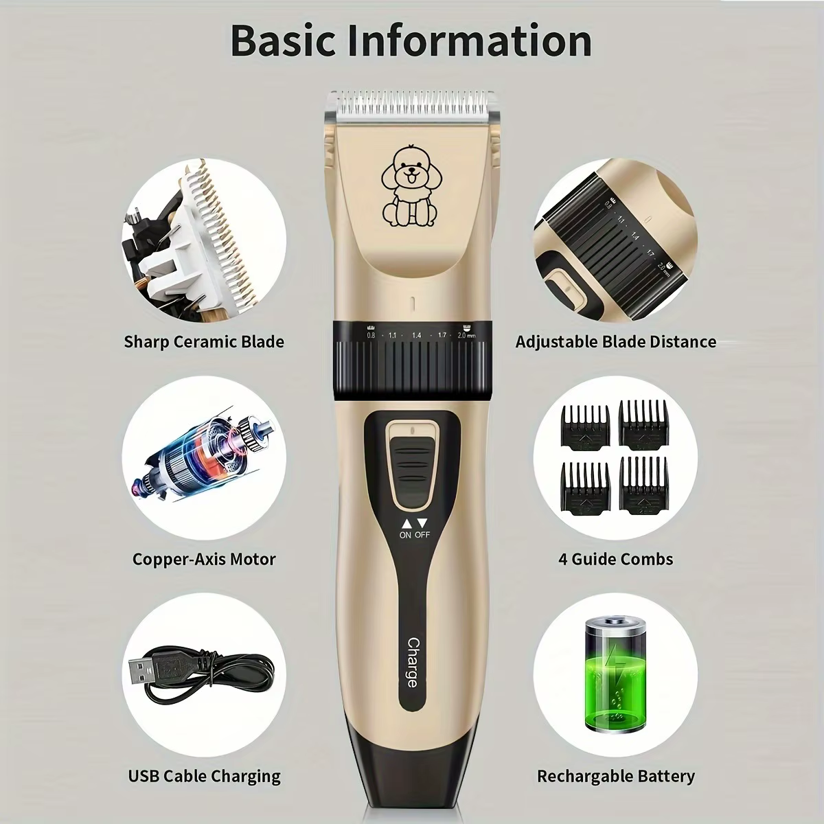 USB Rechargeable Electric Pet Grooming Kit Cordless Trimmer Professional Shaver Tool Set for Dogs & Cats Dog Grooming Essentials — image 2