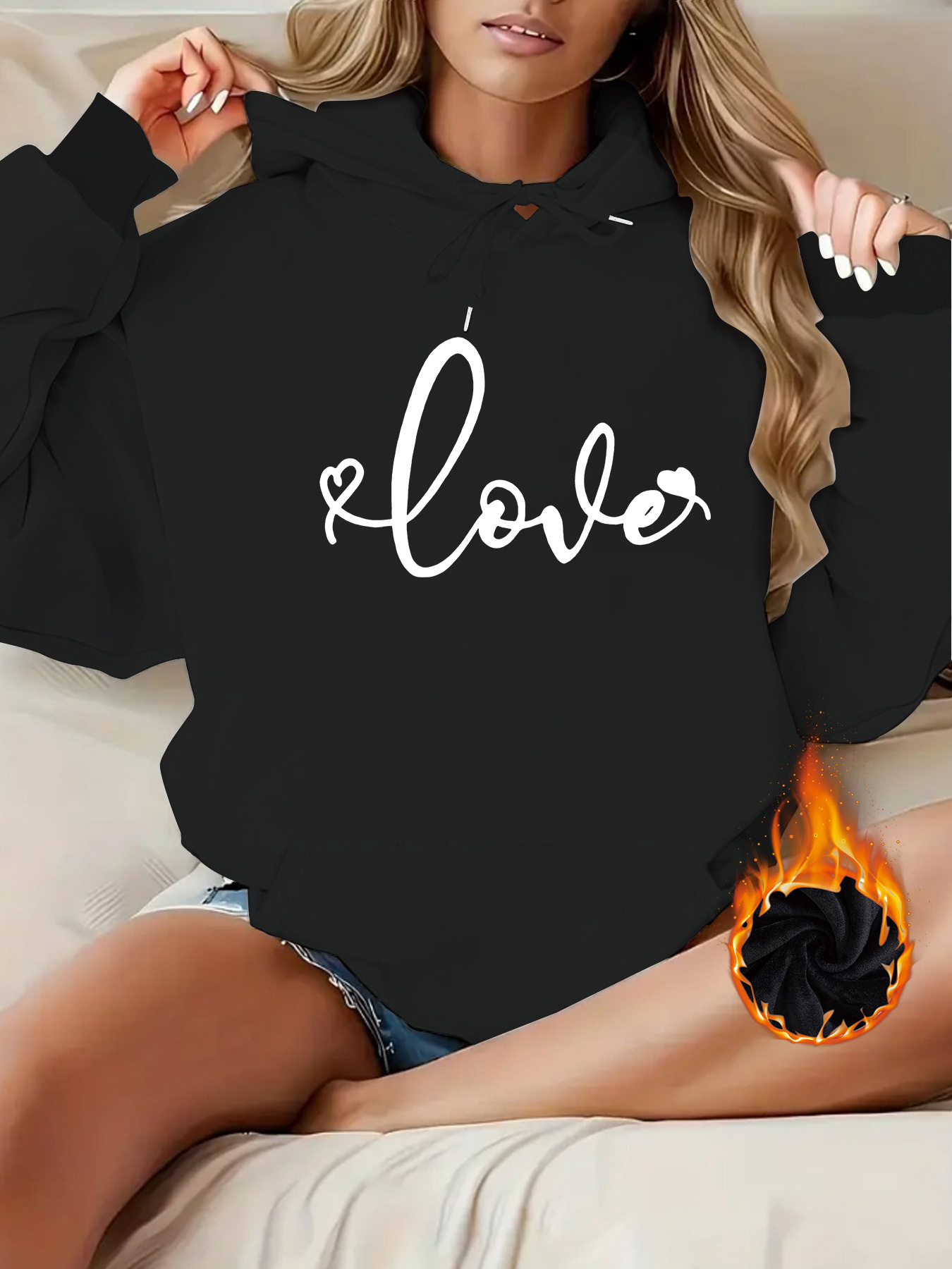 Kangaroo pocket hooded long sleeved fleece hoodie — image 9