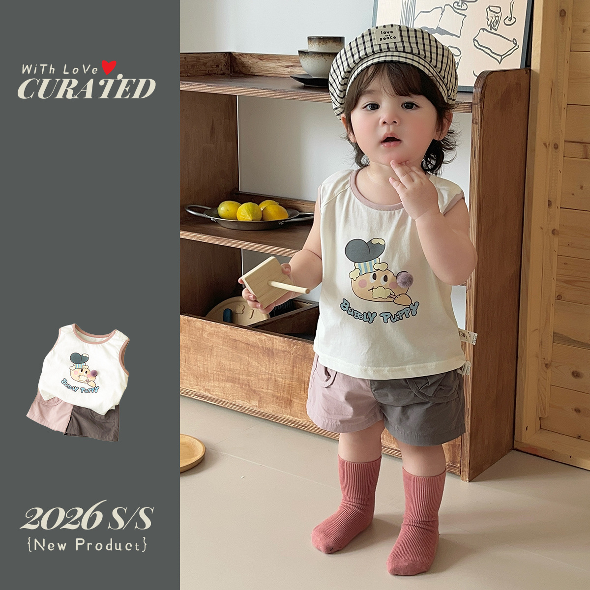 Stylish Dog Print Color-Blocked Shorts, Lightweight Short Sleeve Clothes for Kids, Casual Summer Wear — image 2