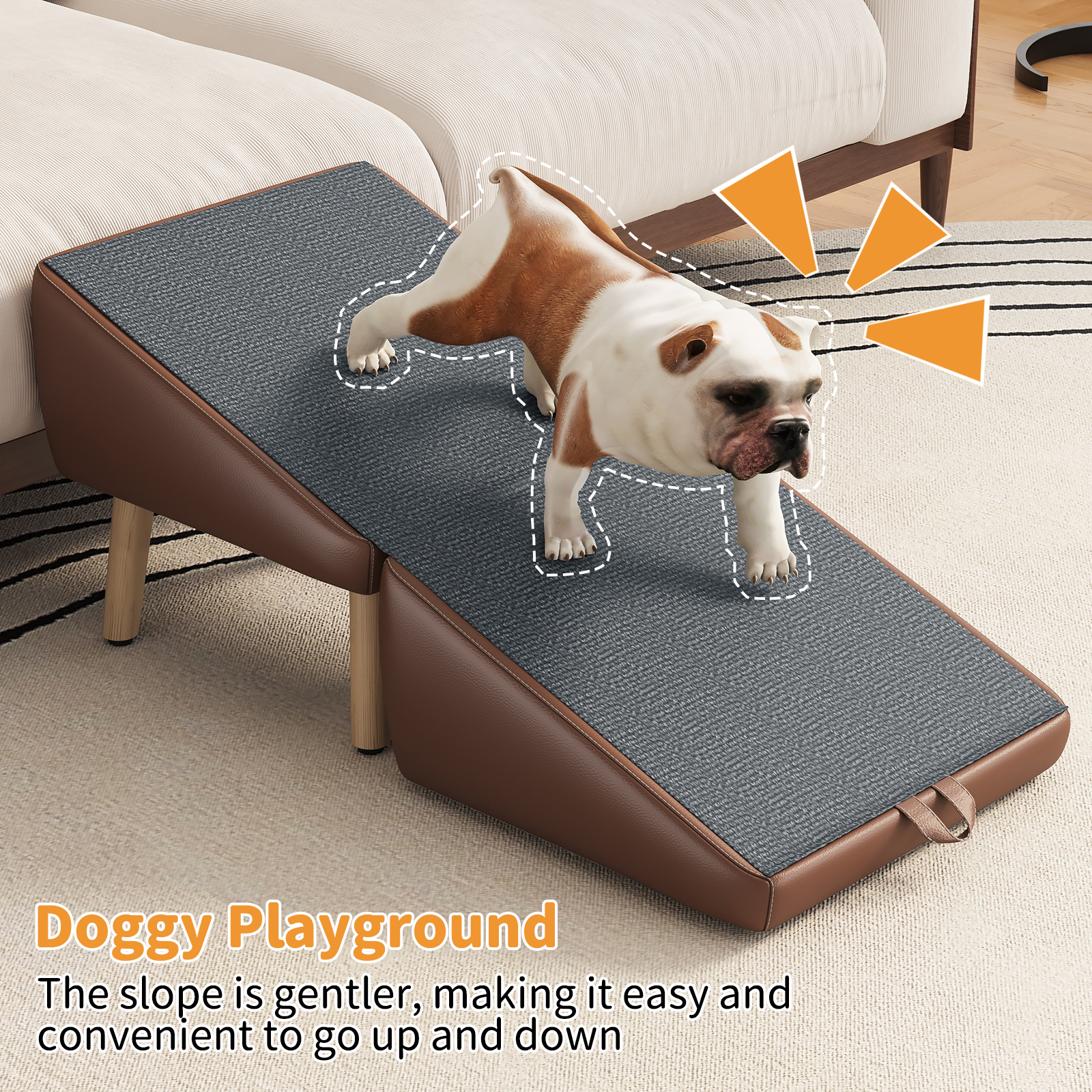 Escaleras para Perros Compactas 2 en 1 de Madera para Canes y Camas, Rampita para Mascotas con Diseño de Sofá (MARRÓN) — imagen 14
