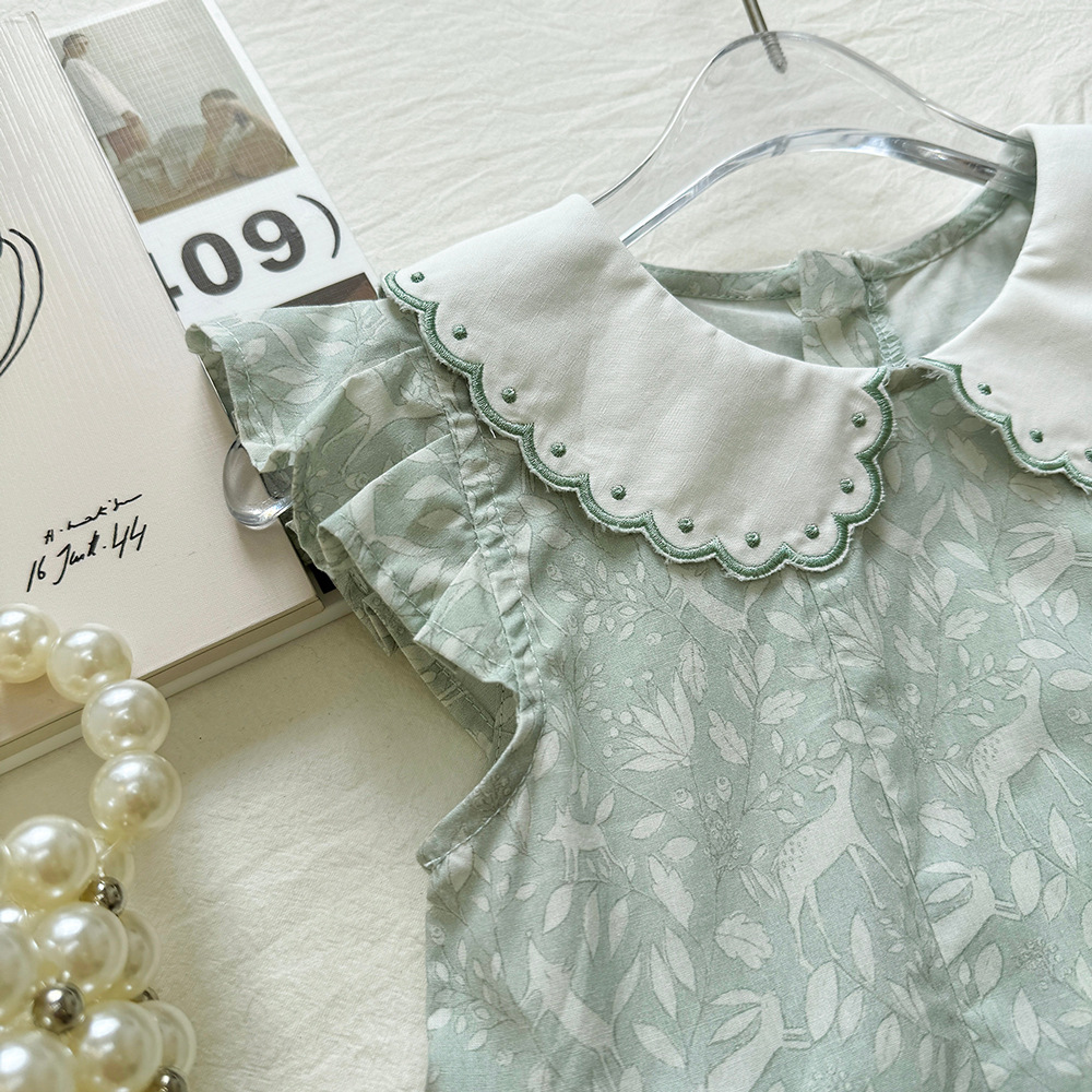Cute Deer Print Peter Pan Collar Flutter Sleeve Dress for Girls — image 5