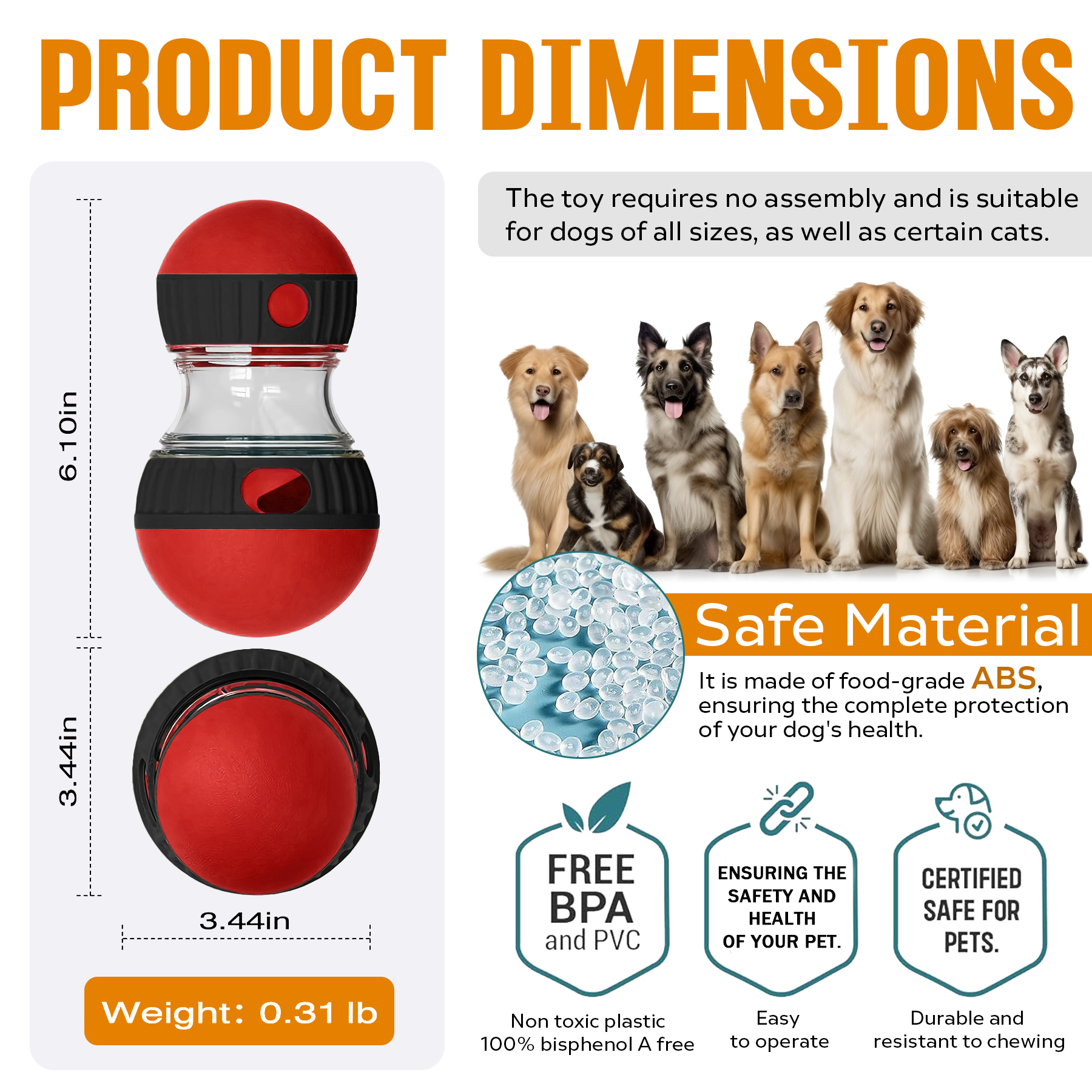 Juguetes de Rompecabezas para Perros - Pelota Dispensadora de Comida con Ajuste para Tratados Lento y Saludable, Entrenamiento Mental para Cachorros y Adultos — imagen 5