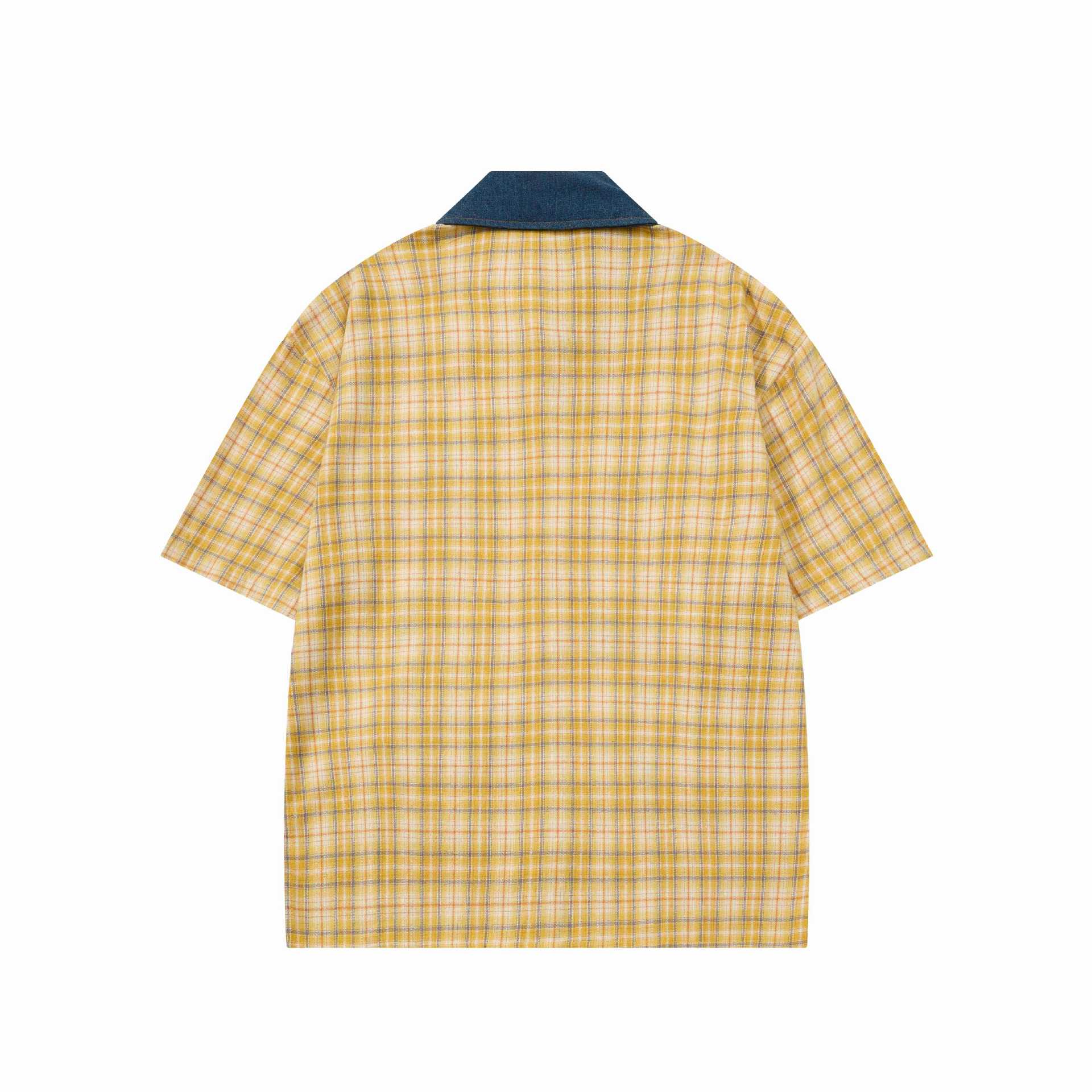 Camiseta de Corte Corto con Grid Amarillo y Brodería Felina — imagen 3