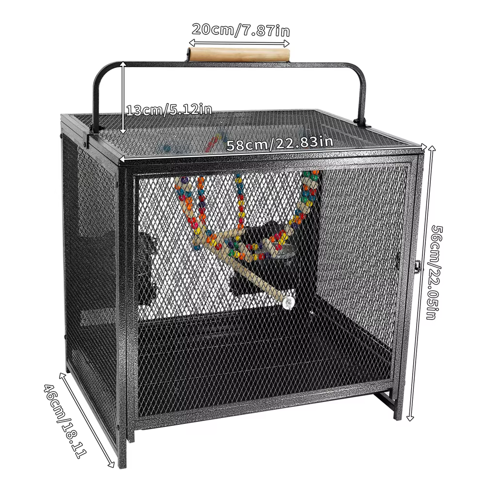 Caja de Viaje para Pájaros de Hierro Forjado Resistente con Manija de Madera Percha para Loros Canarios Budgies Amistades y Cacatúas — imagen 6