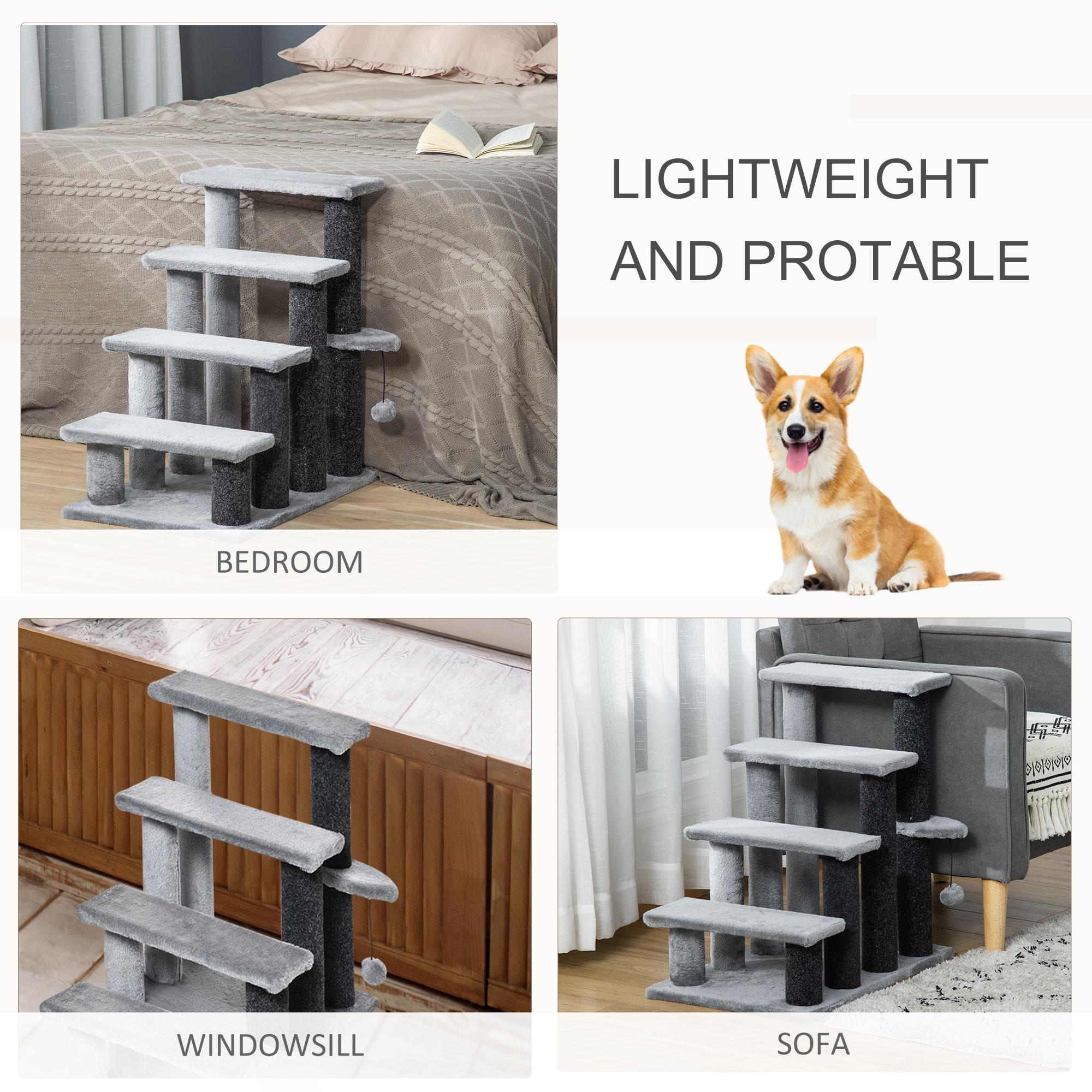 Cat Tree, Cat Tower Cat Stair Steps with Scratching Post, Hanging Play Ball for High Bed, Sofa, Indoor / Outdoor — image 4