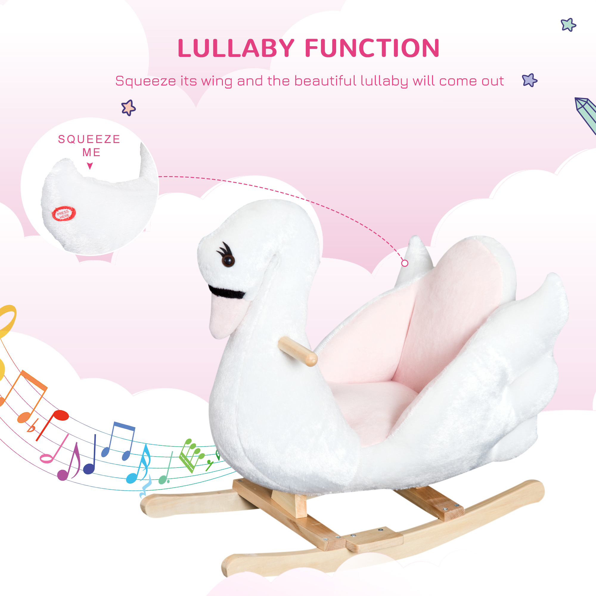 Caballo de Roca Plush para Niños con Música y Movimiento de Cabeza para Bebés Mayores de 18 Meses, Blanco y Rosa — imagen 7