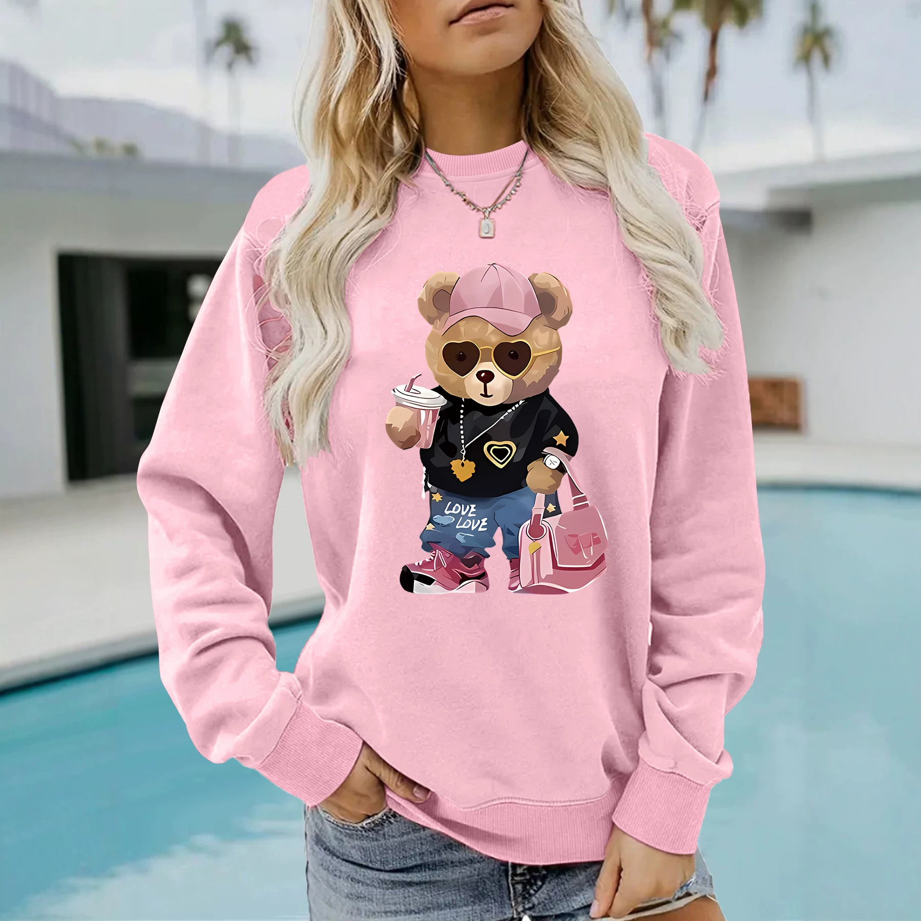 Teddy bear printed loose hoodie — image 4