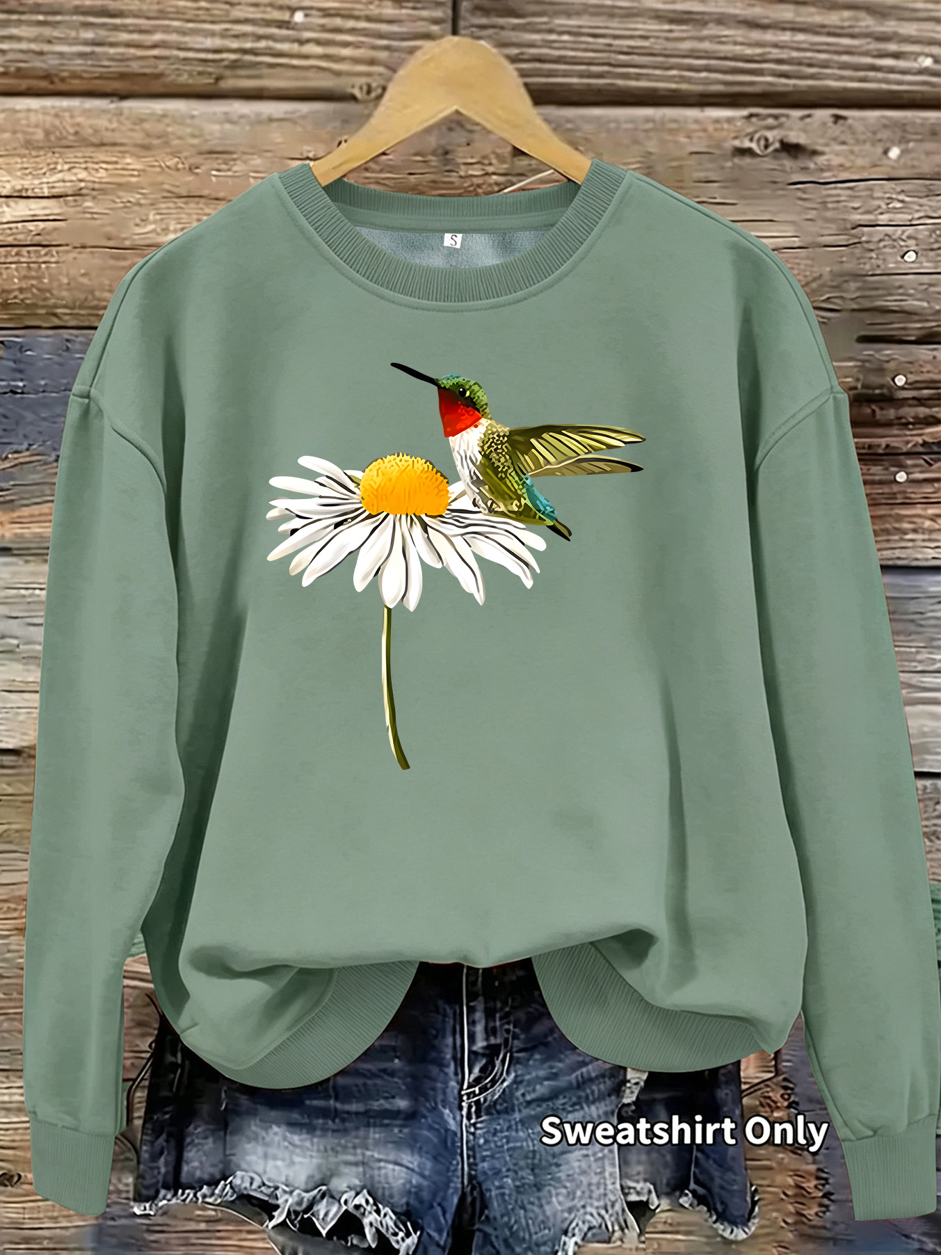 Daisy hummingbird print round neck fleece hoodie — image 9