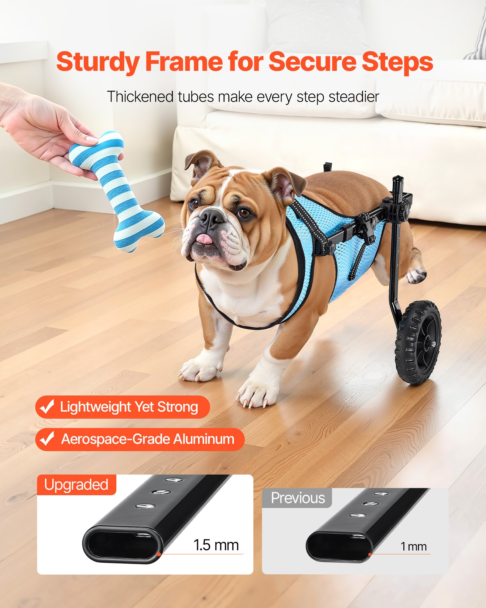 Silla de Ruedas para Perros con Patas Traseras, 2 Ruedas Ajustables - Silla de Movilidad Ligera para Cáncer de Espalda en Perros con Soportes Absorbentes — imagen 2