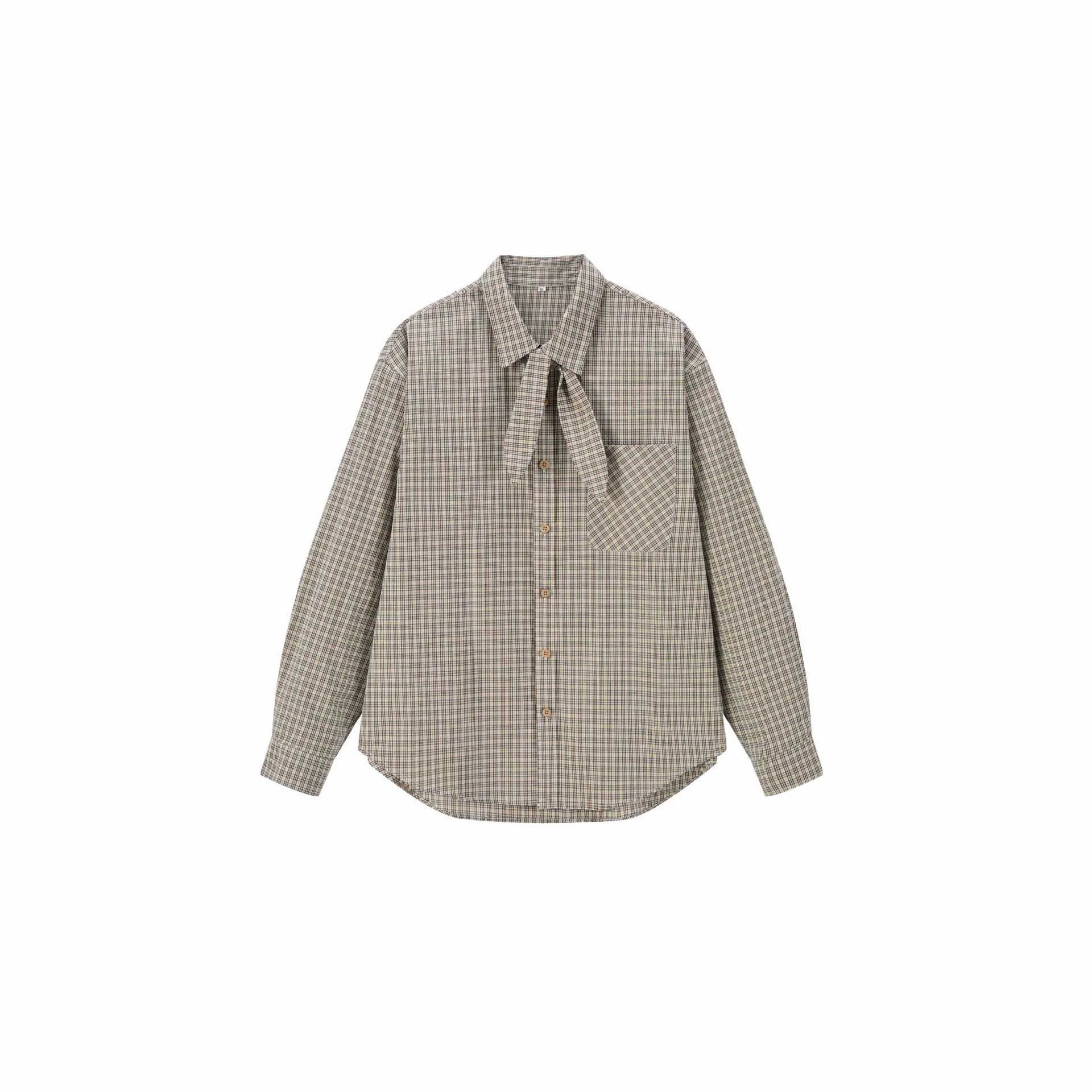 Loose Checkered Long Sleeve Shirt for Men with Rabbit Ears Collar — image 2