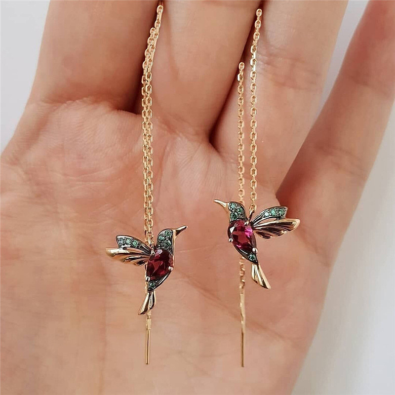 Fashion Jewelry New Unique Little Bird Drop Long Hanging Hummingbird Earrings For Women Elegant Girl Tassel Crystal Pendant Earring Jewelry — image 4