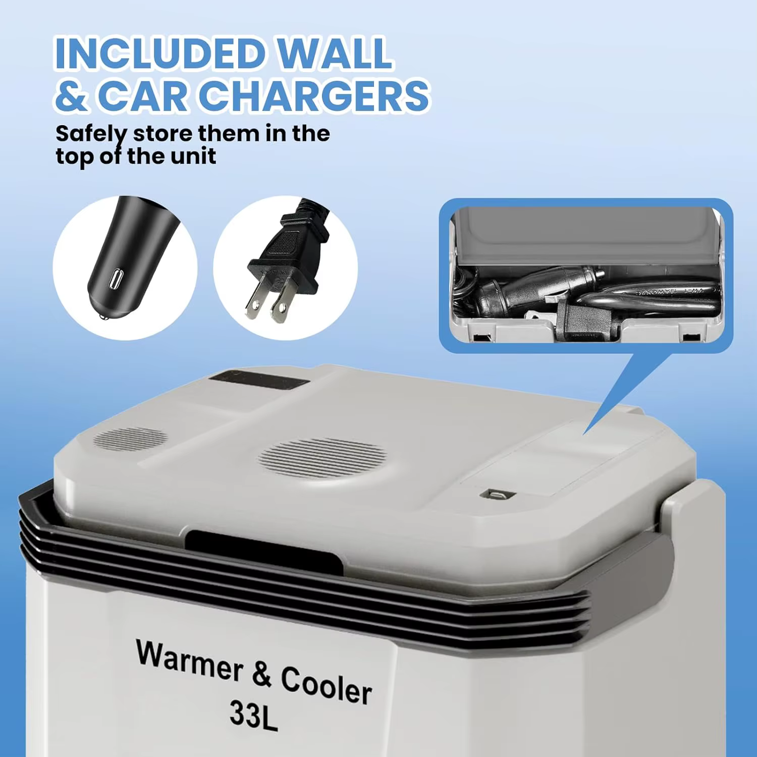 35 QT (33 L) Electric Cooler Warmer, 12V Portable Car Refrigerator, Plug In Cooler with Locking Handle, 110V for Cars, Trucks, RVs & Home, Grey — image 3
